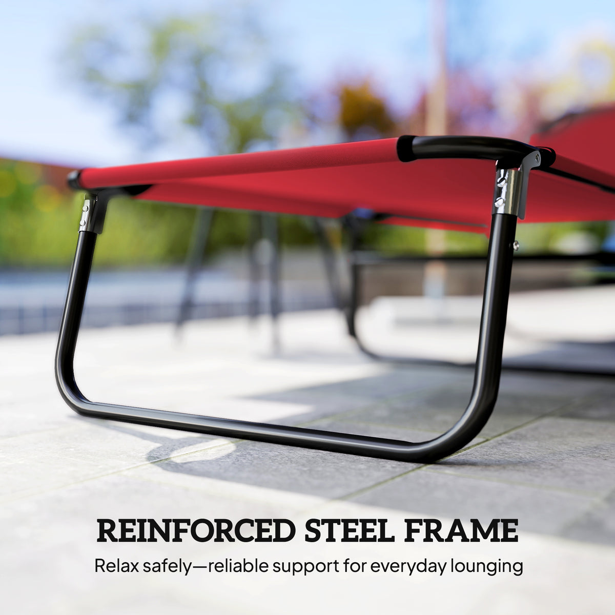 Folding Chaise Lounge Pool Chairs, Outdoor Sun Tanning Chairs with 5-Level Reclining Back, Steel Frame for Beach, Yard, Patio, Red