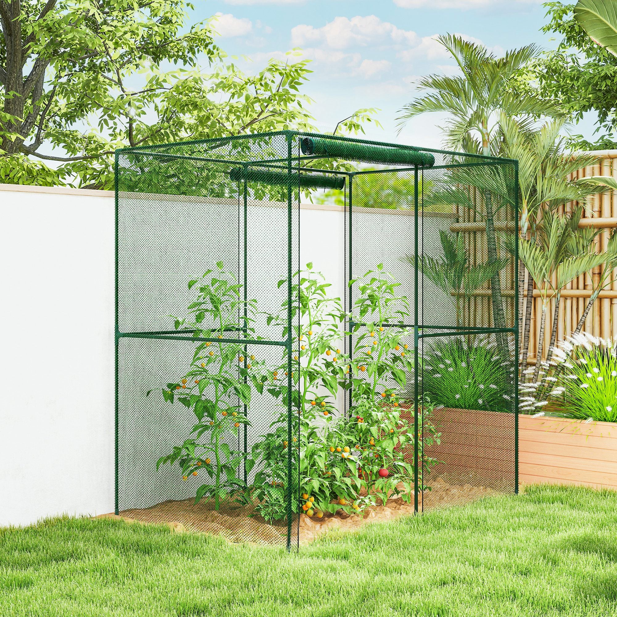 6' x 4' x 6' Crop Cage, Plant Protection Tent with Zippered Doors for Vegetable Garden, Backyard, Green - Green - Image 8