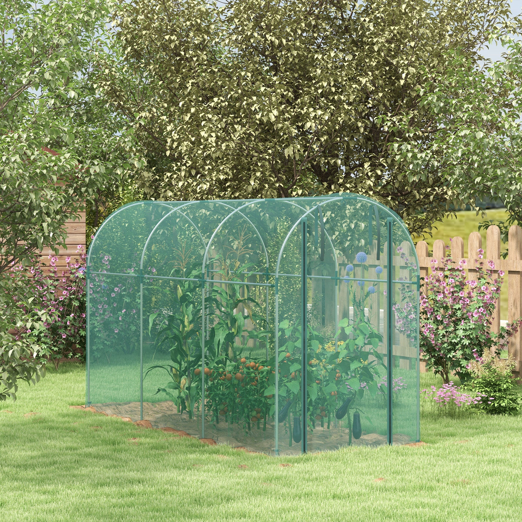 Galvanized Steel Crop Cage, Plant Protection Tent with Zippered Door, 4' x 12', Green - Green - Image 2