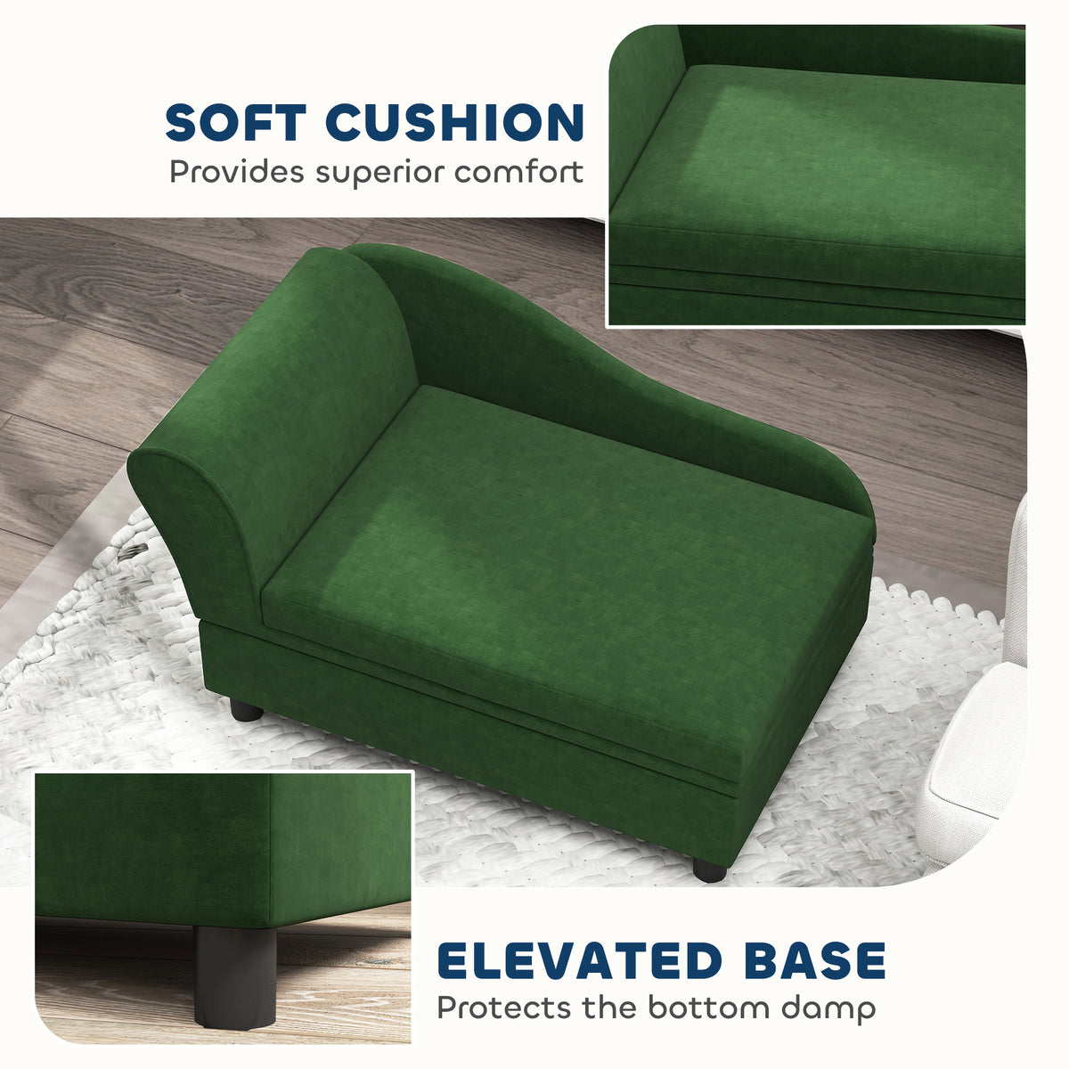 Pet Sofa Bed Couch with Storage, Pet Sofa for Cats and Small Dogs, Green