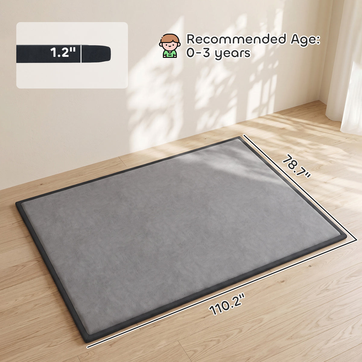 1.2" Thick Baby Play Mat, 110" x 79" Playpen Mat, Non-Slip, Water-Resistant, Soft Flannel for Crawling, Dark Gray