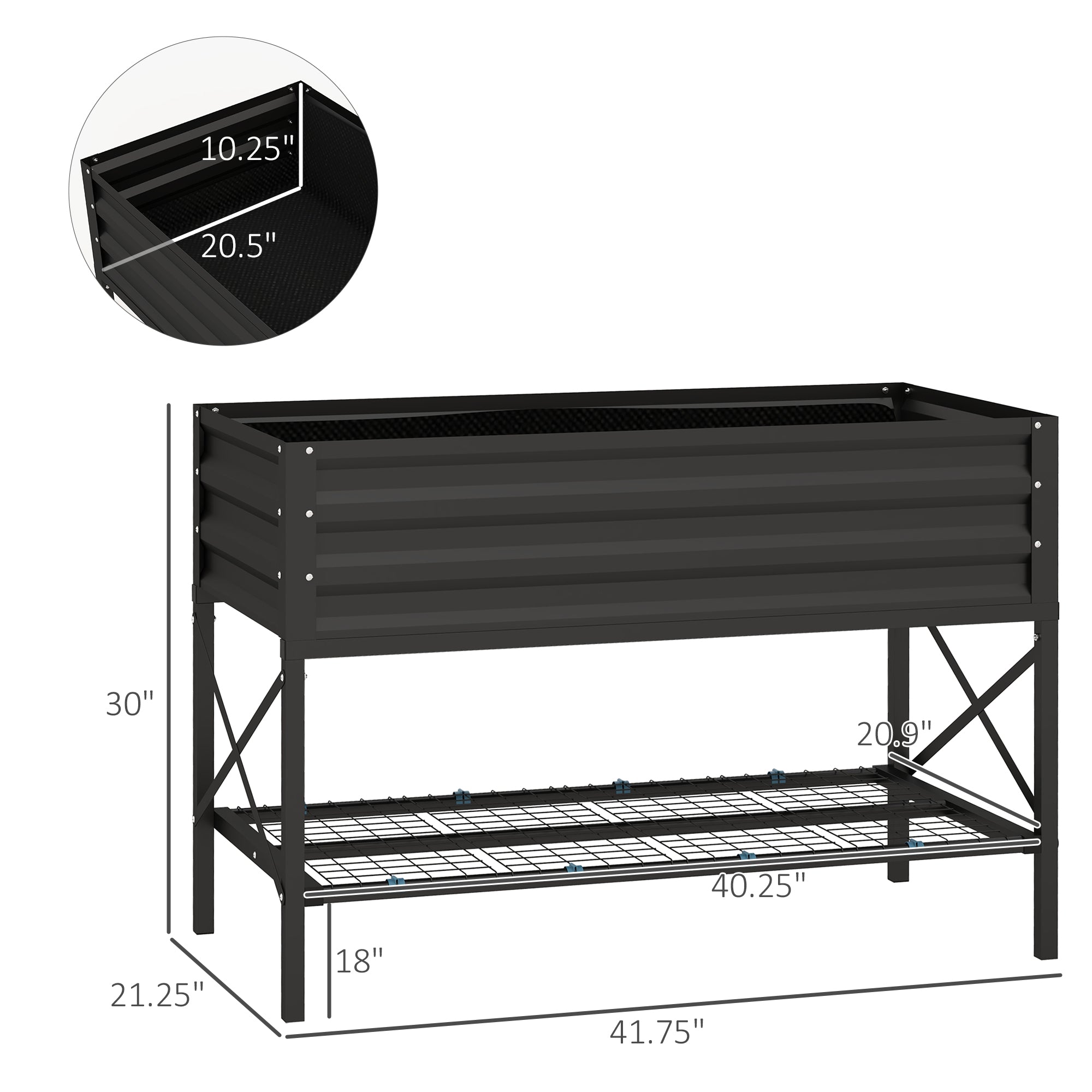 Galvanized Raised Garden Bed, Metal Planter Box with Legs, Storage Shelf and Bed Liner, Black - Black - Image 3