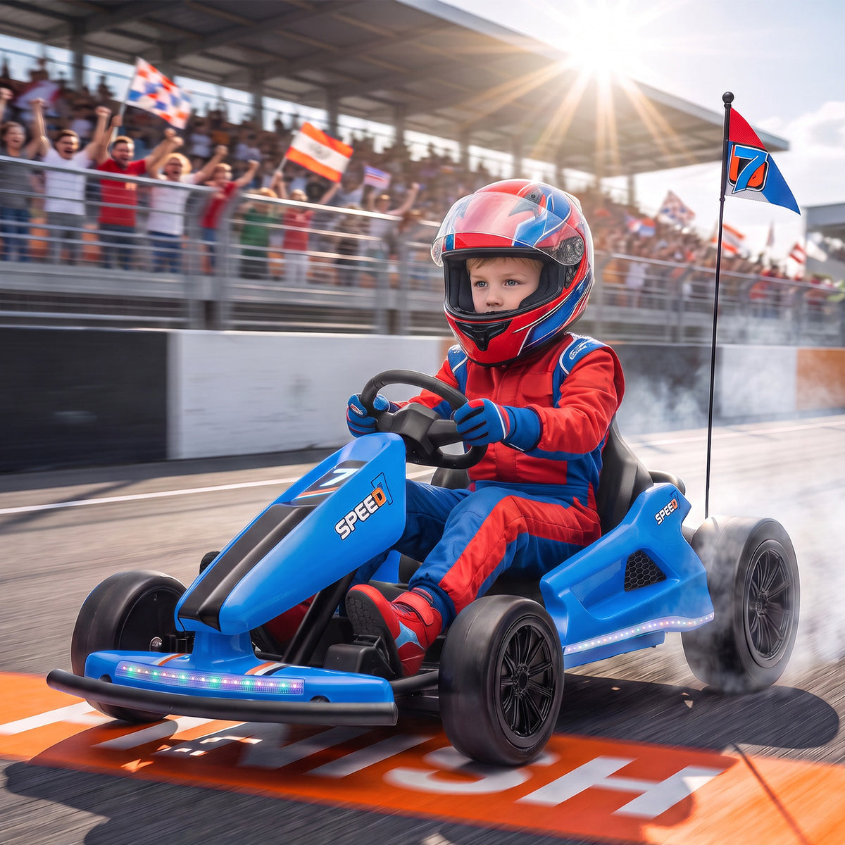 24V Electric Drift Go Kart for Kids with Dual Motors, Soft Start, PU Wheels, 7.5MPH High Speed, for Ages 6-14, Blue