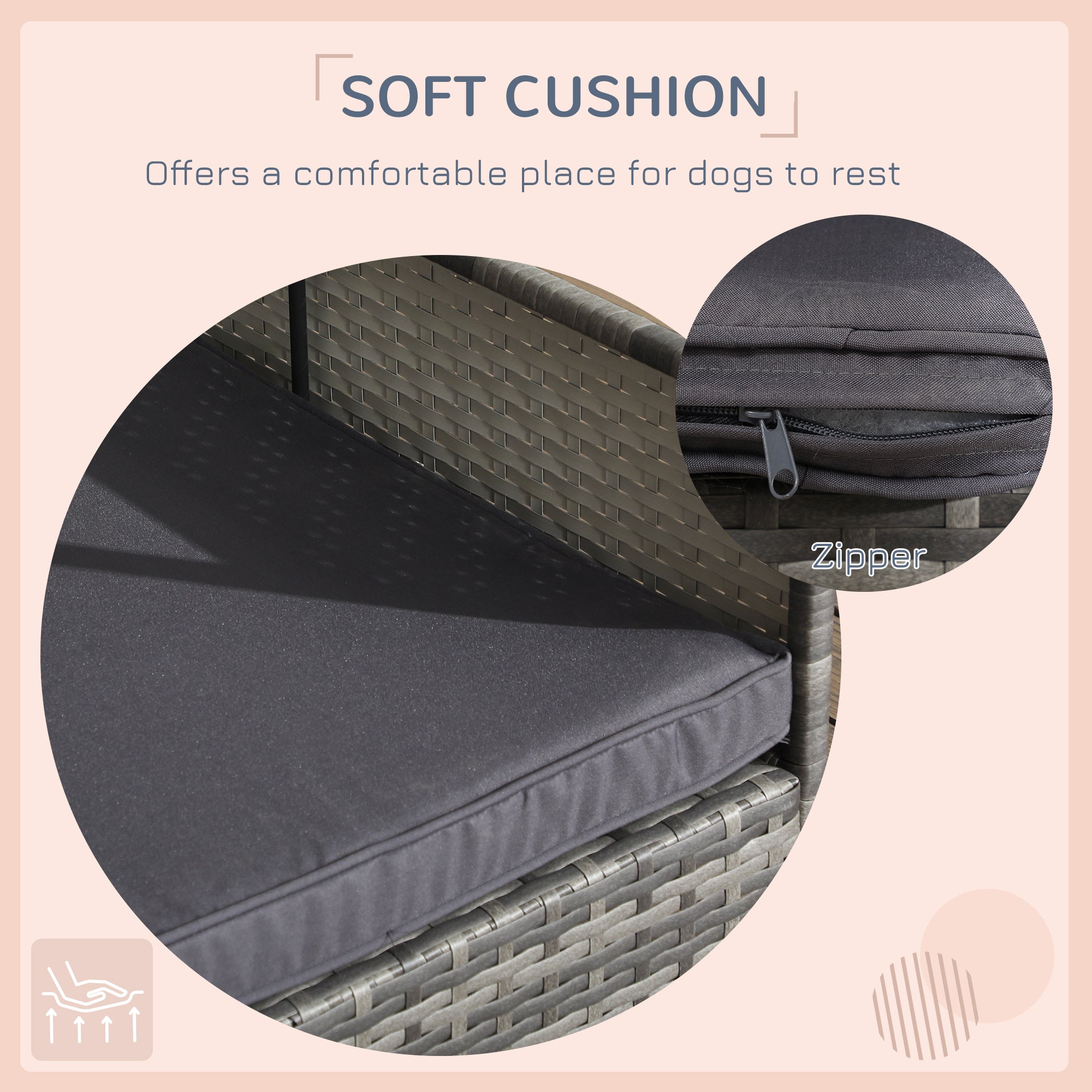 Outdoor Dog Bed with Canopy, Rattan Dog Bed with Soft Cushion Removable Cover for Medium and Large Dogs, Dark Gray - Dark Gray - Image 8