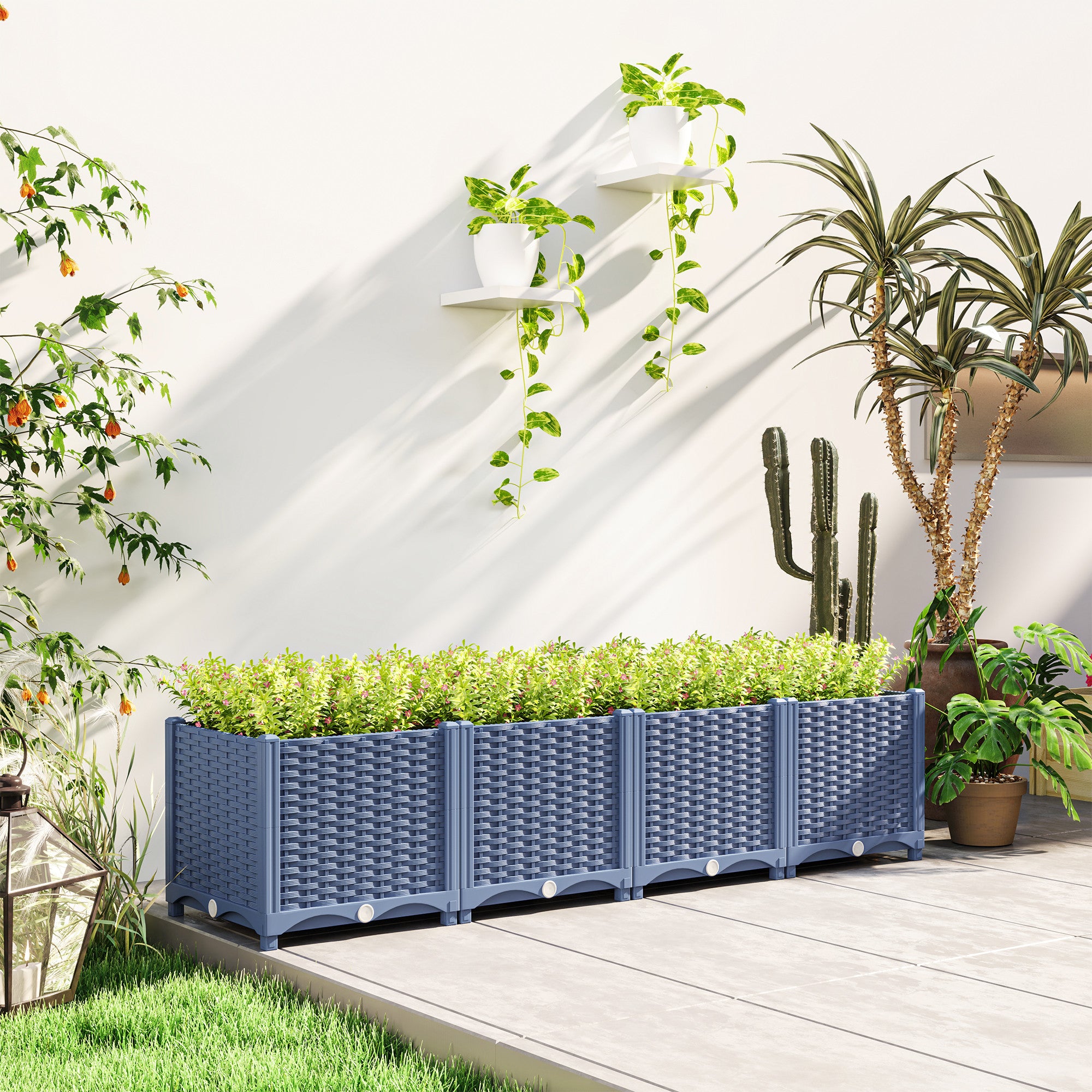 Plastic Raised Garden Bed, 5 x 1 x 1 ft Outdoor Flower Box with Drainage Holes for Vegetables, Herbs, Blue - Blue - Image 7