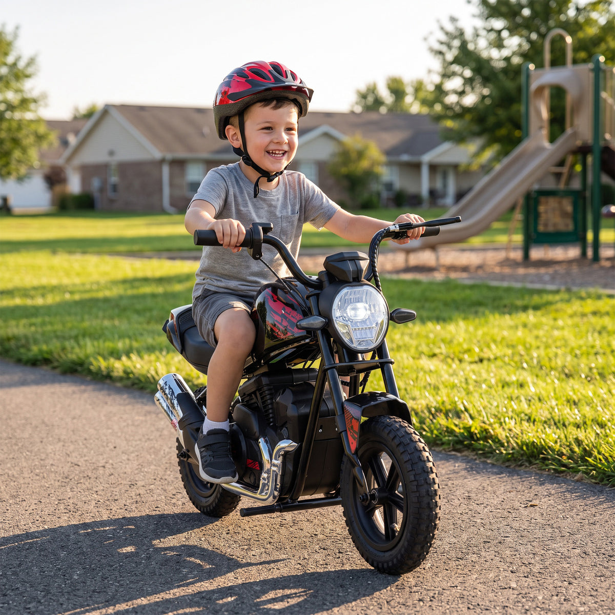 24V Kids Electric Motorcycle with 180W Motor, 12" Rubber Tires, Up to 11MPH, Twist Throttle for Ages 6-12, Black