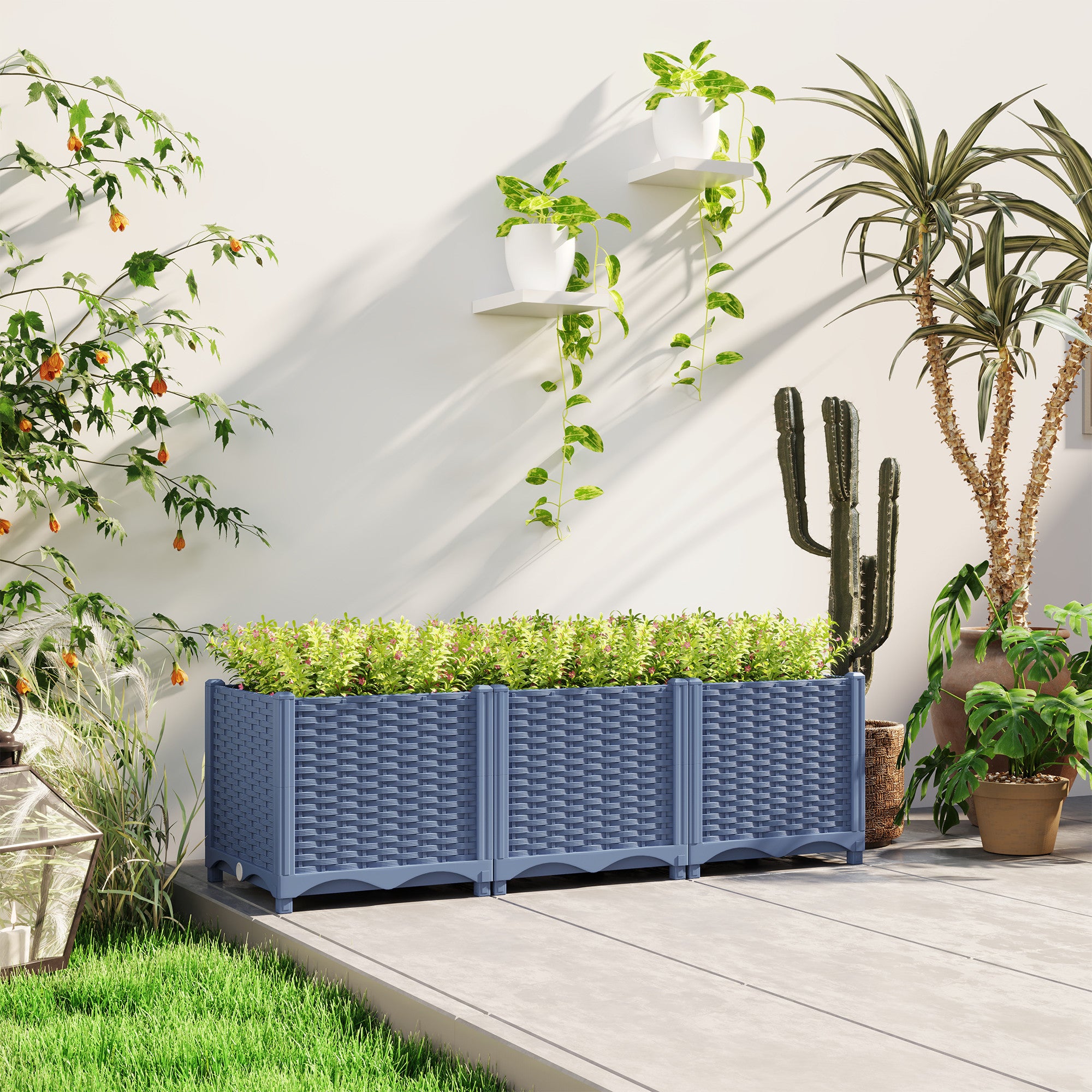 Plastic Raised Garden Bed, 4 x 1 x 1 ft Outdoor Flower Box with Drainage Holes for Vegetables, Herbs, Blue - Blue - Image 7