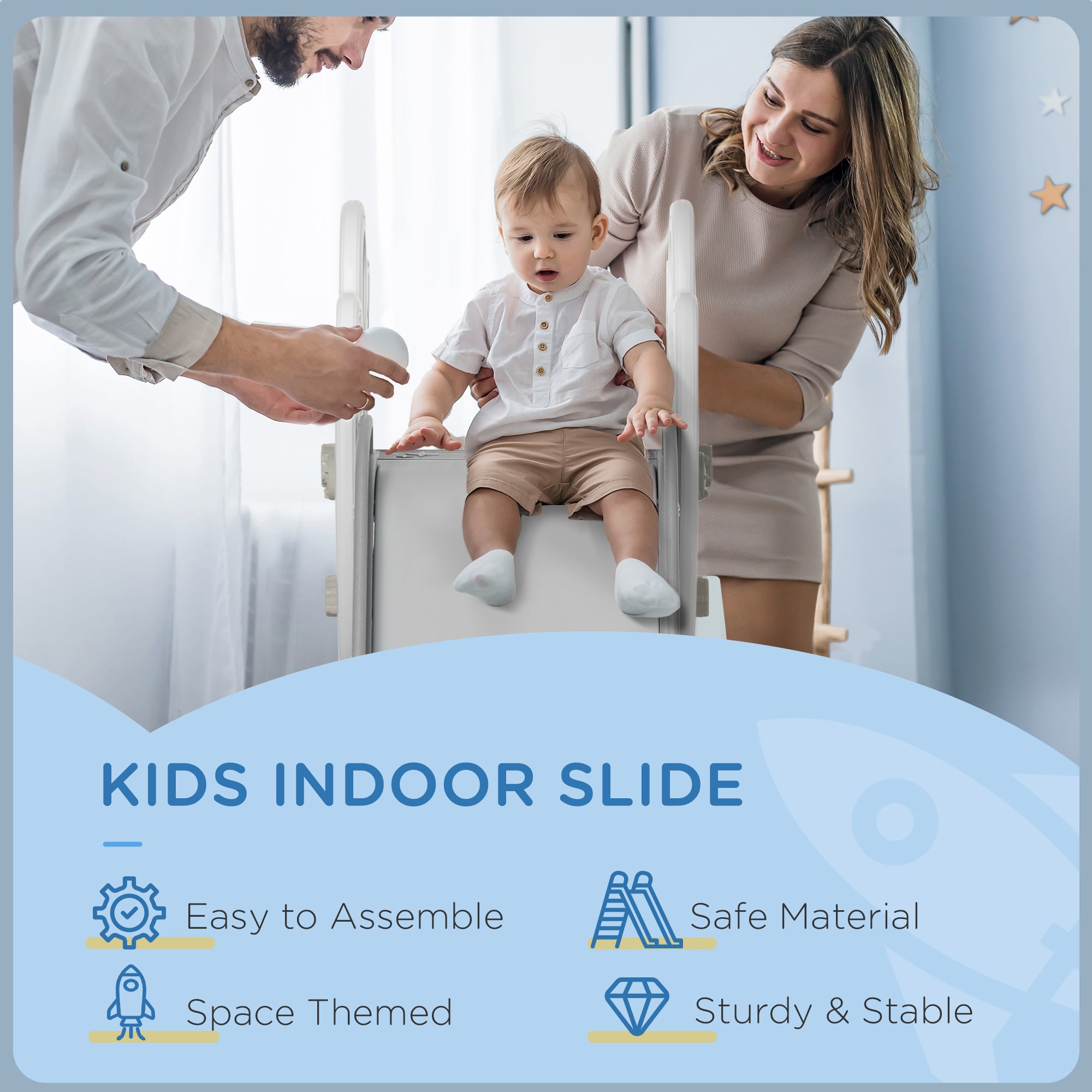 Kids Indoor Slide for Toddlers Ages 1.5-3, Small Toddler Slide, Space Toy Playset for Girls and Boys, Gray