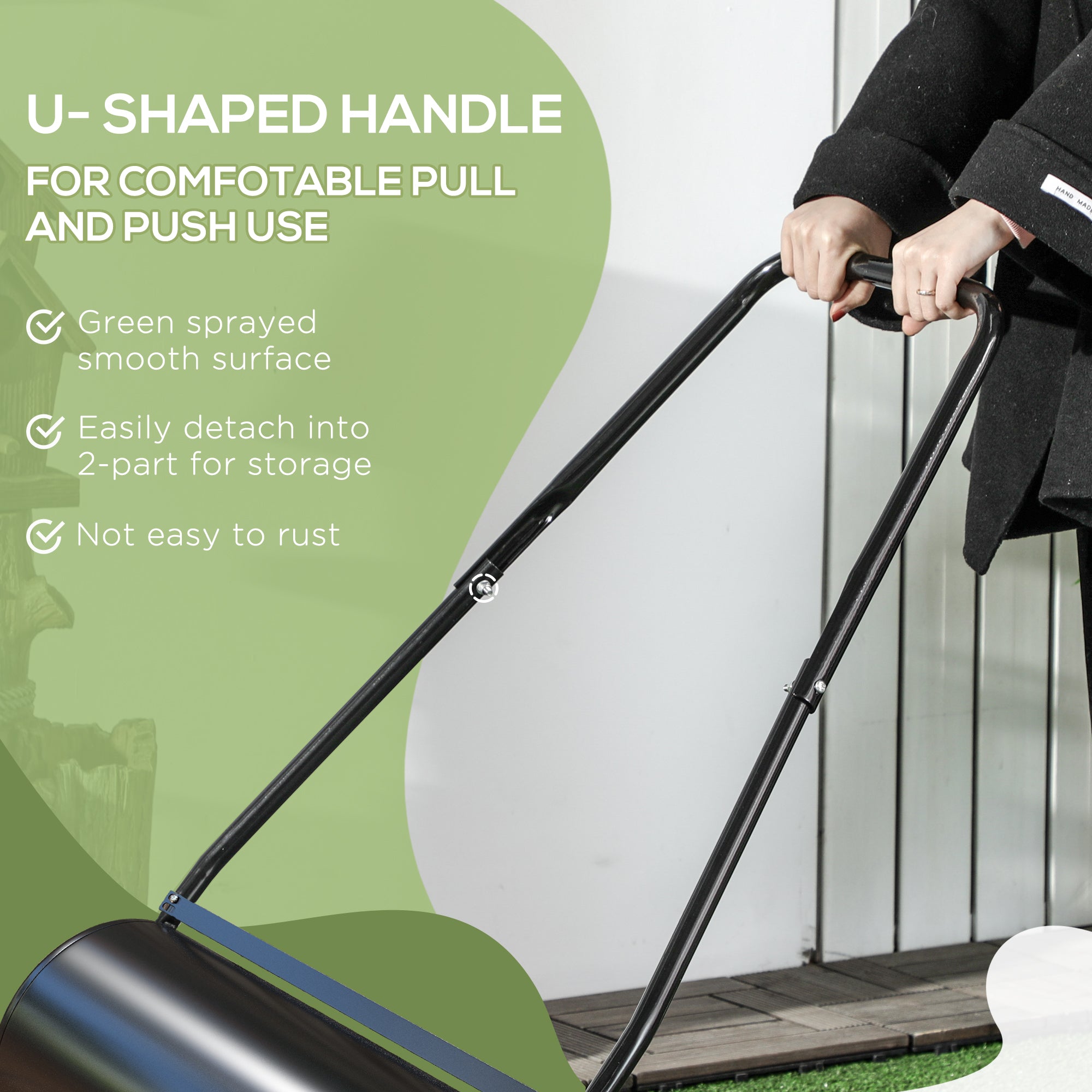 46L Lawn Roller, Push/Tow Behind Sod Roller with U Shaped Handle, Water Filled Yard Roller for Garden, Lawn, Backyard - Black - Image 5