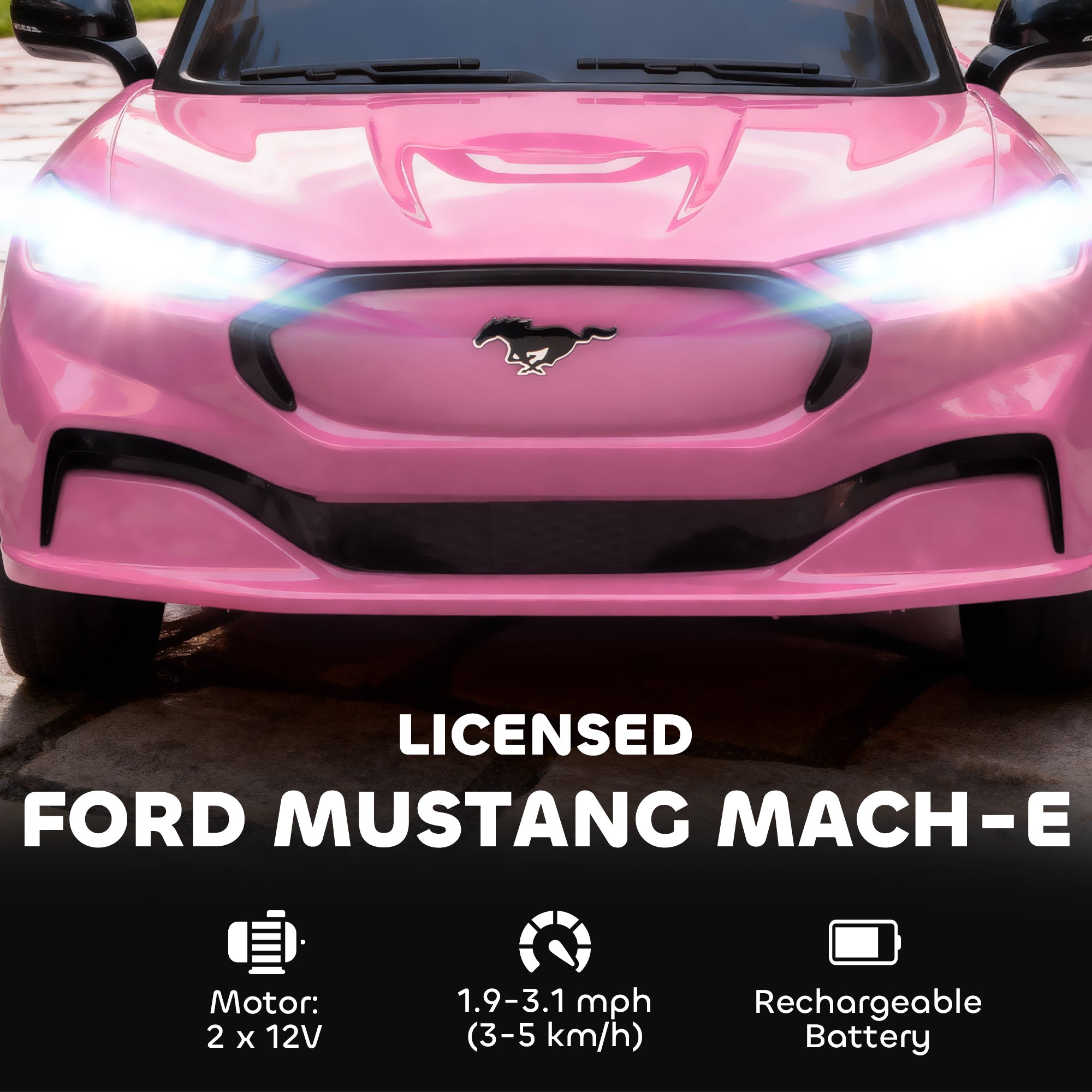 12V Kids Ride On Car, Licensed Ford Mustang Mach-E Electric Car with Remote Control, LED Light, Music, Pink