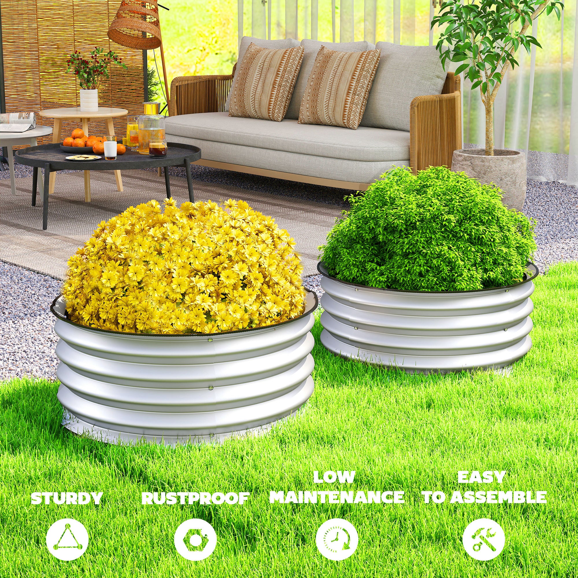Set of 2 Raised Garden Bed, Metal Planter Box with Safety Edging, Easy-to-assemble Stock Tank 2'x2'x1' Silver - Silver - Image 7