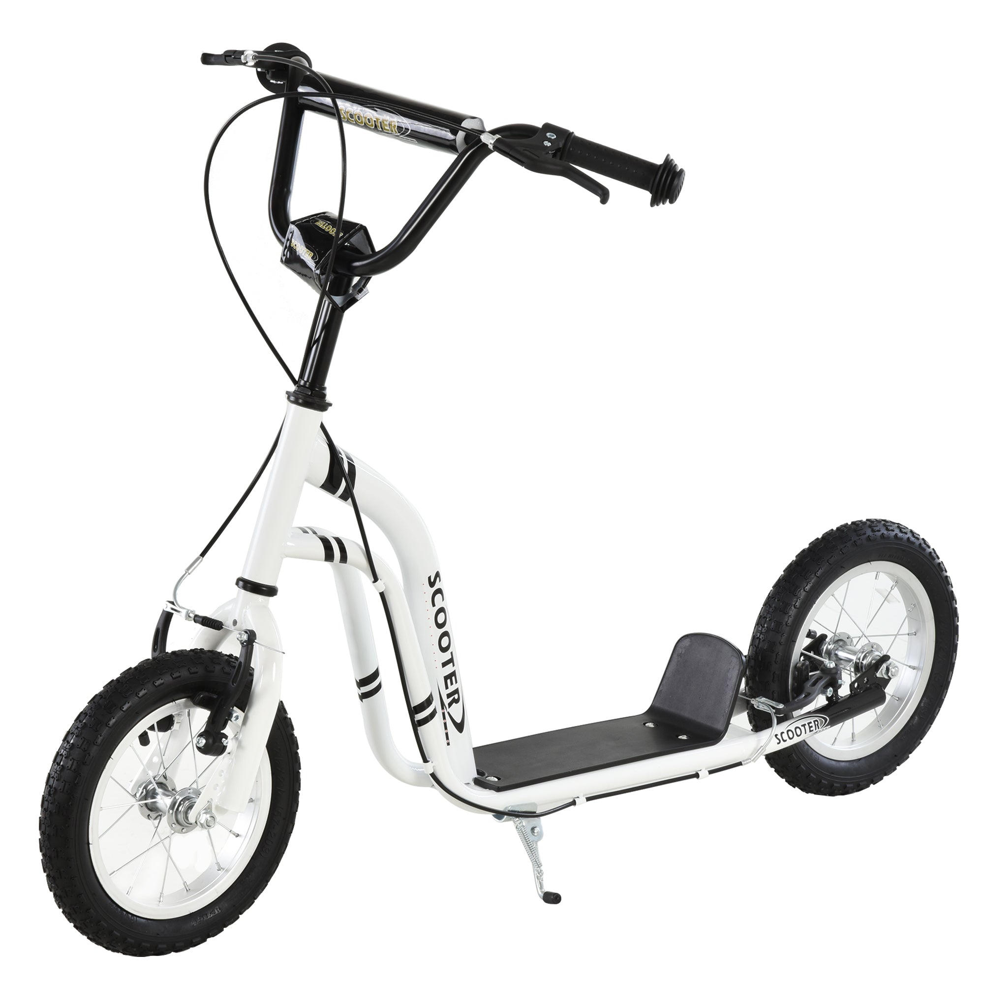 Youth Scooter Front and Rear Caliper Dual Brakes 12-Inch Inflatable Front Wheel Ride On Toy For Age 5+ - White