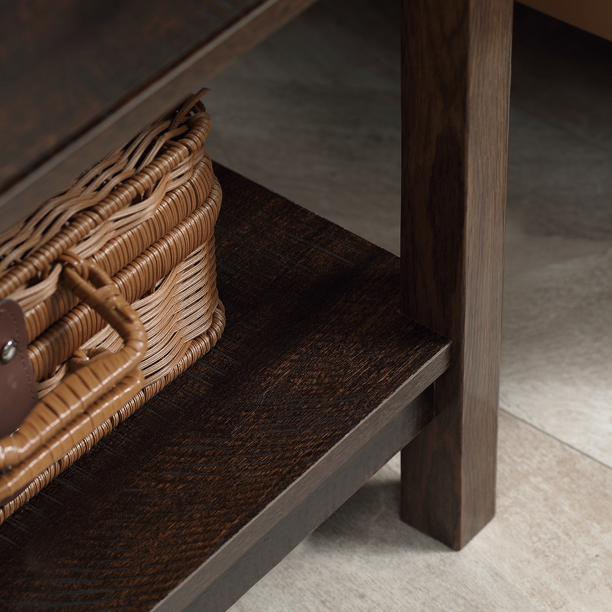 End Table with Drawer, Side Table with Top and Bottom Shelf for Small Spaces, Dark Brown