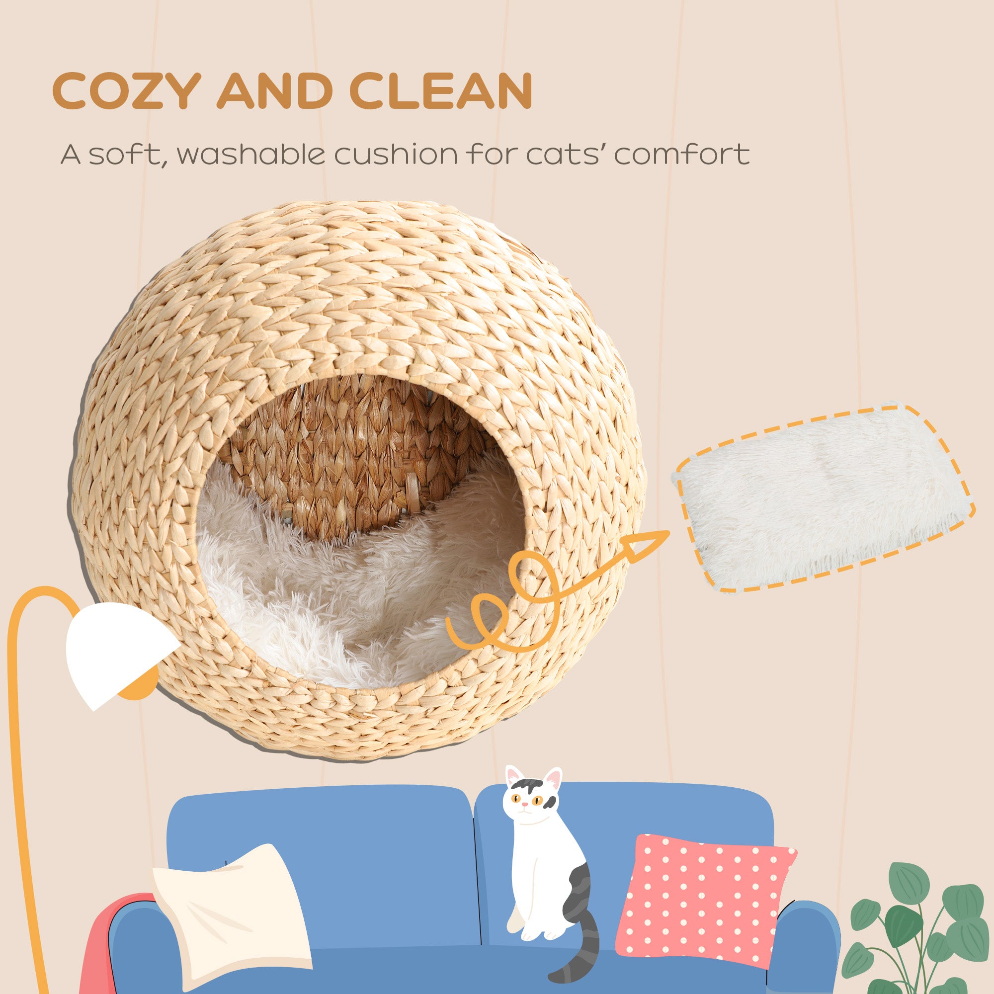 Wall Mounted Cat Condo with Washable Cushion, Natural Wood - Natural Wood - Image 5