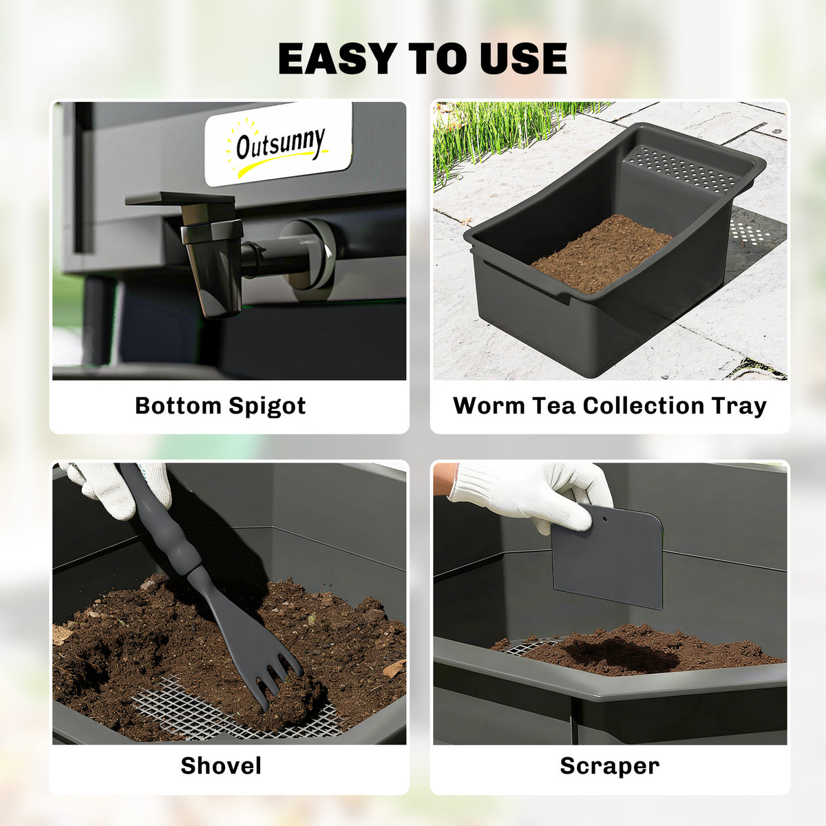 4-Tray Worm Composter Bin, 7.4 Gal Outdoor & Indoor Worm Composter for Recycling Food Waste, Black