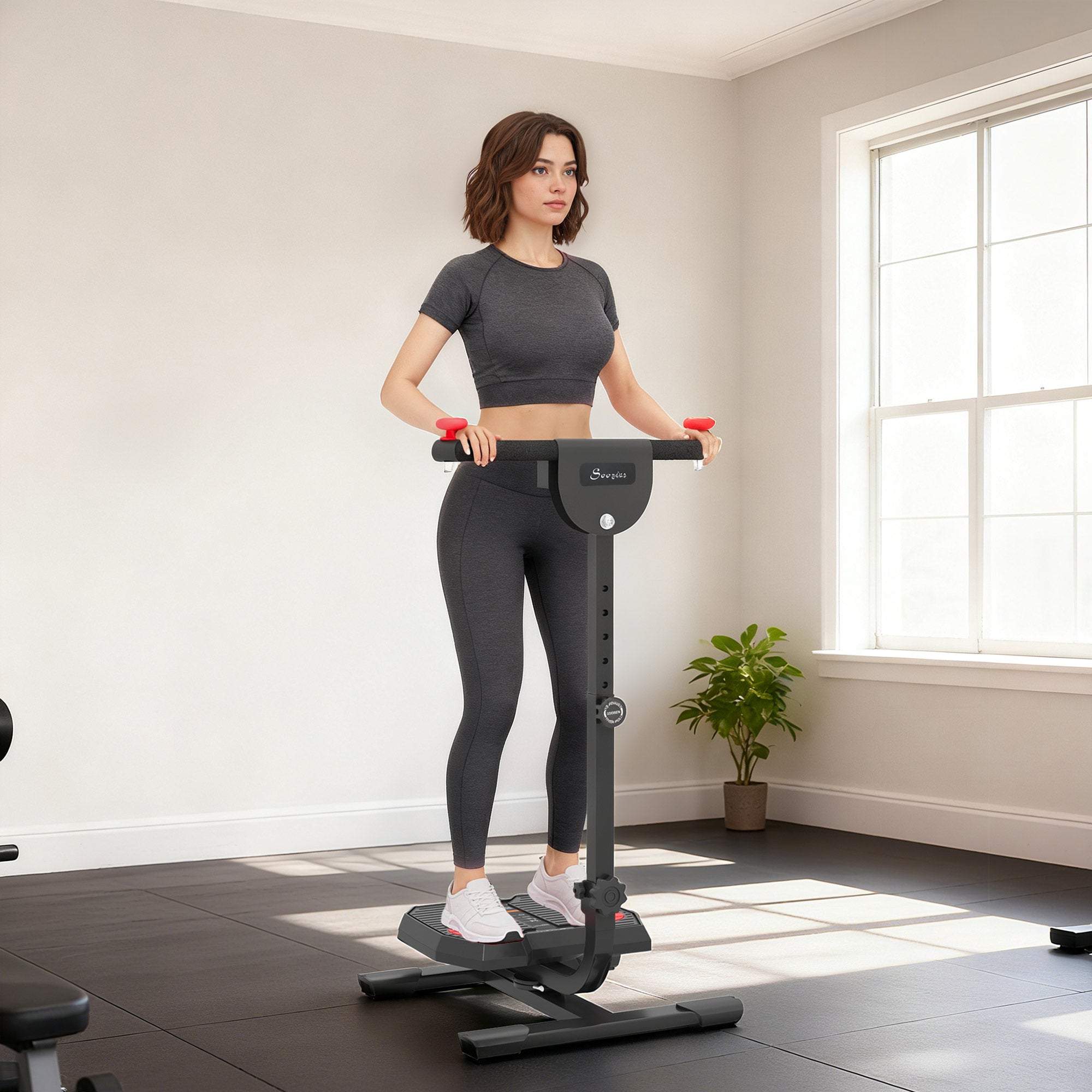 Foldable Ab Twister Board for Waist Trimming with LCD Display, Ab Workout Equipment for Women and Men, Red