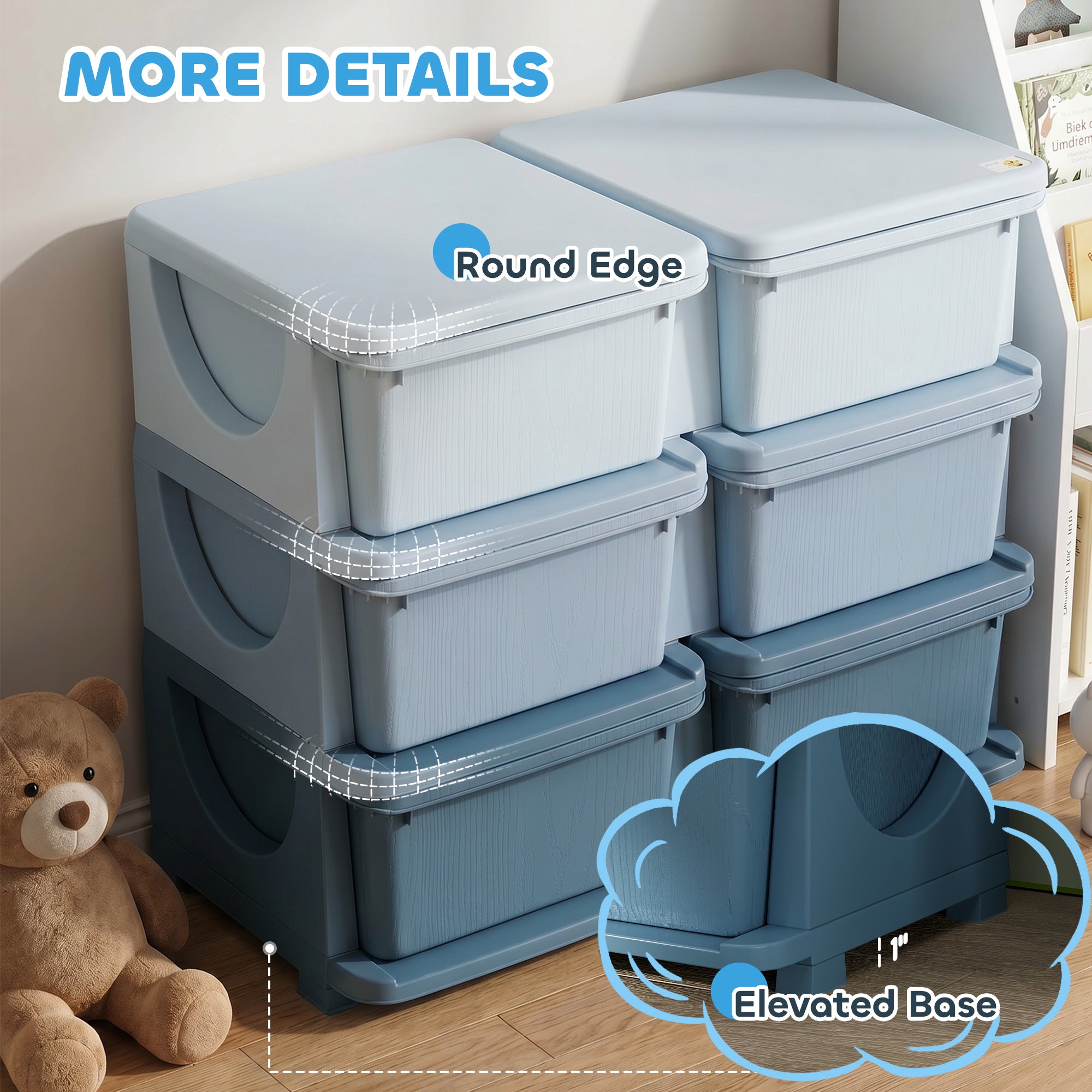 3 Tier Kids Storage Unit, Toy Organizers and Storage with 6 Drawer Chest for Kids Bedroom Nursery Kindergarten Living Room for Boys Girls Toddlers, Blue