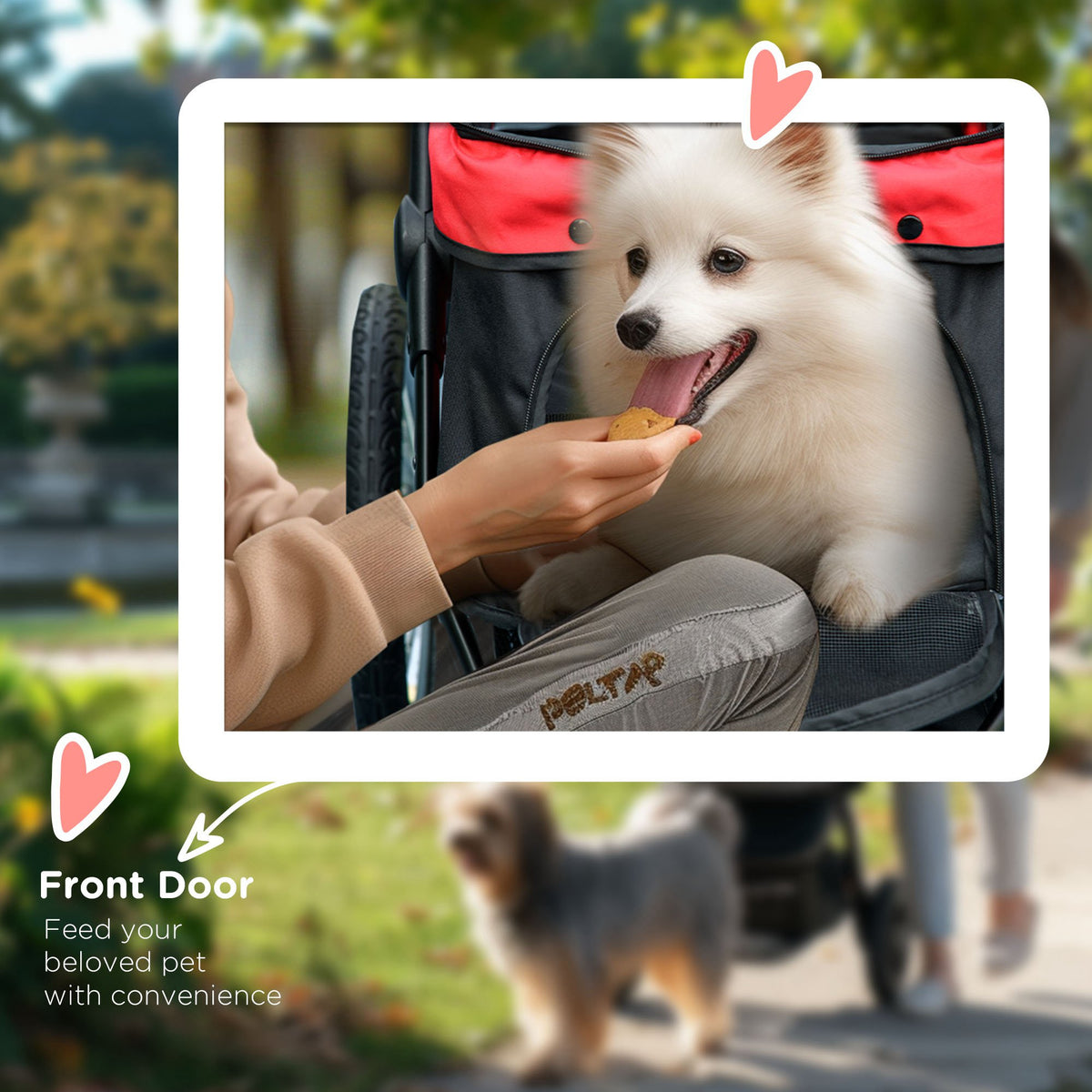 3 Wheels Pet Stroller for Small Dogs and Medium Dogs with Adjustable Canopy, Safety Tether, Storage Basket, Red