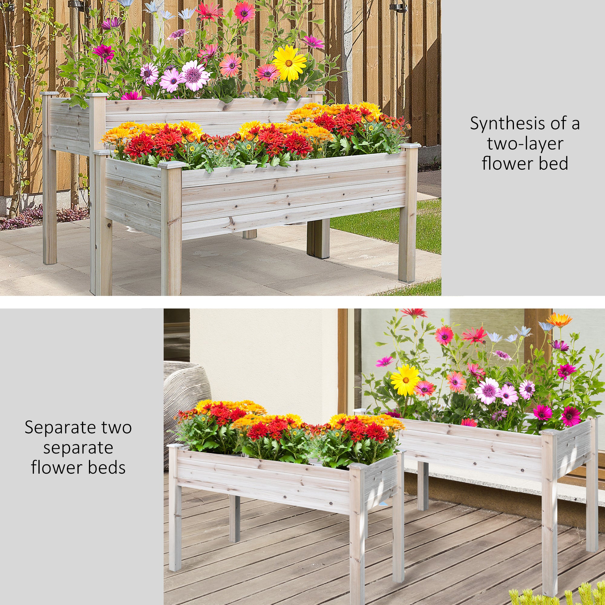 Two-Tier Wooden Elevated Garden Bed with Legs, Large Capacity 45x45 Outdoor Planter for Vegetables, Flowers, and Herbs, Ideal for Gardeners, Natural - Natural Wood Color - Image 8