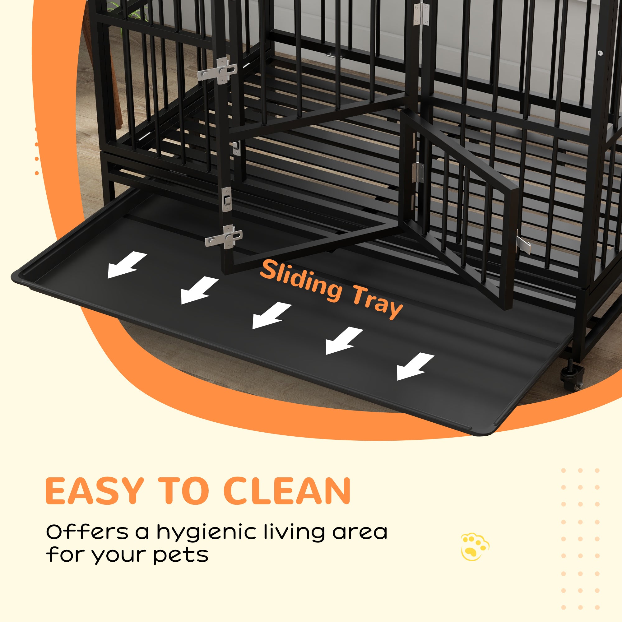 48" Heavy Duty Dog Crate with 4 Lockable Wheels, Double Doors, and Removable Tray, for XL and L Dogs - Black - Image 7