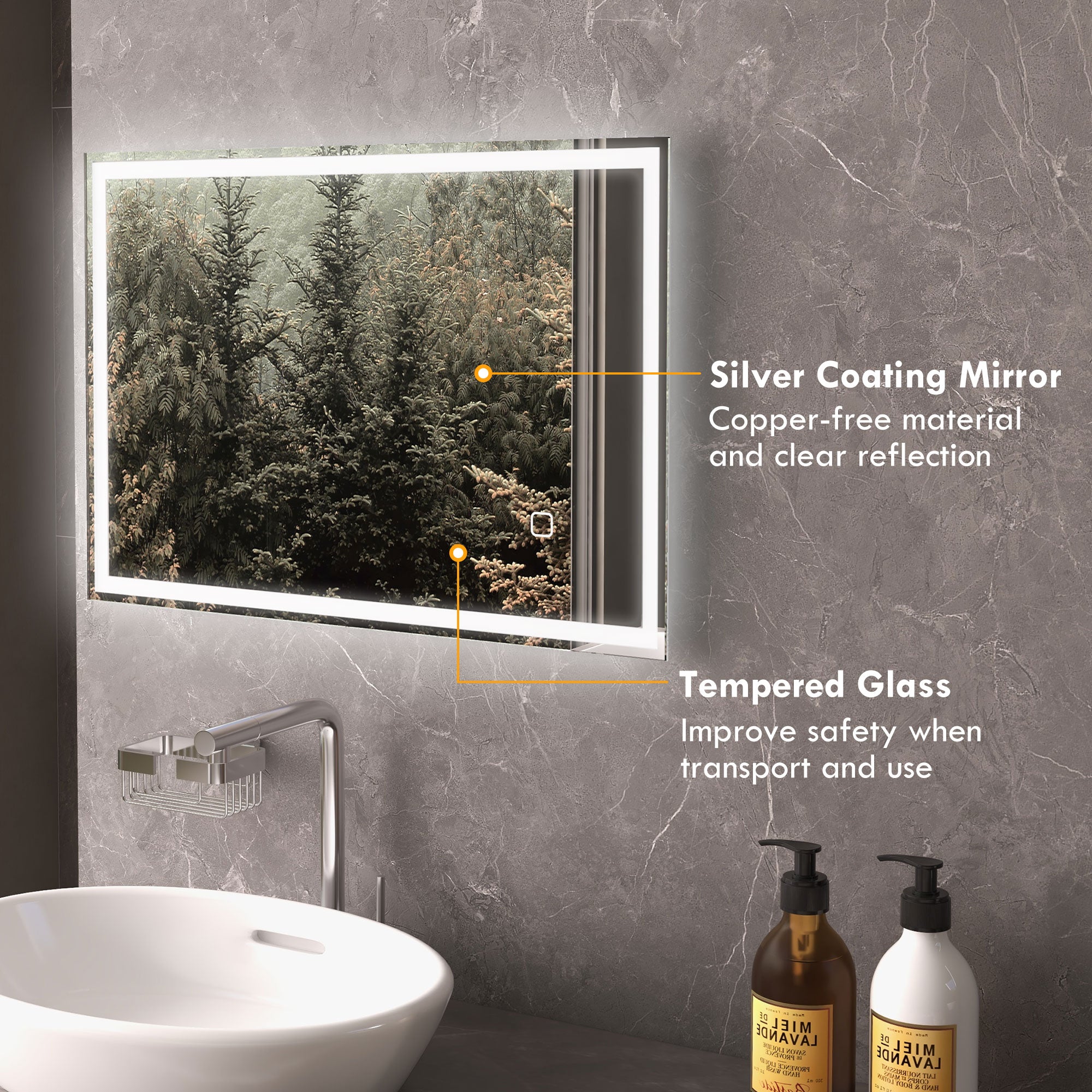 32" x 24" Bathroom Mirror with LED Lights, Dimmable Makeup Mirror, Vanity Mirror with 3 Colors, Smart Touch