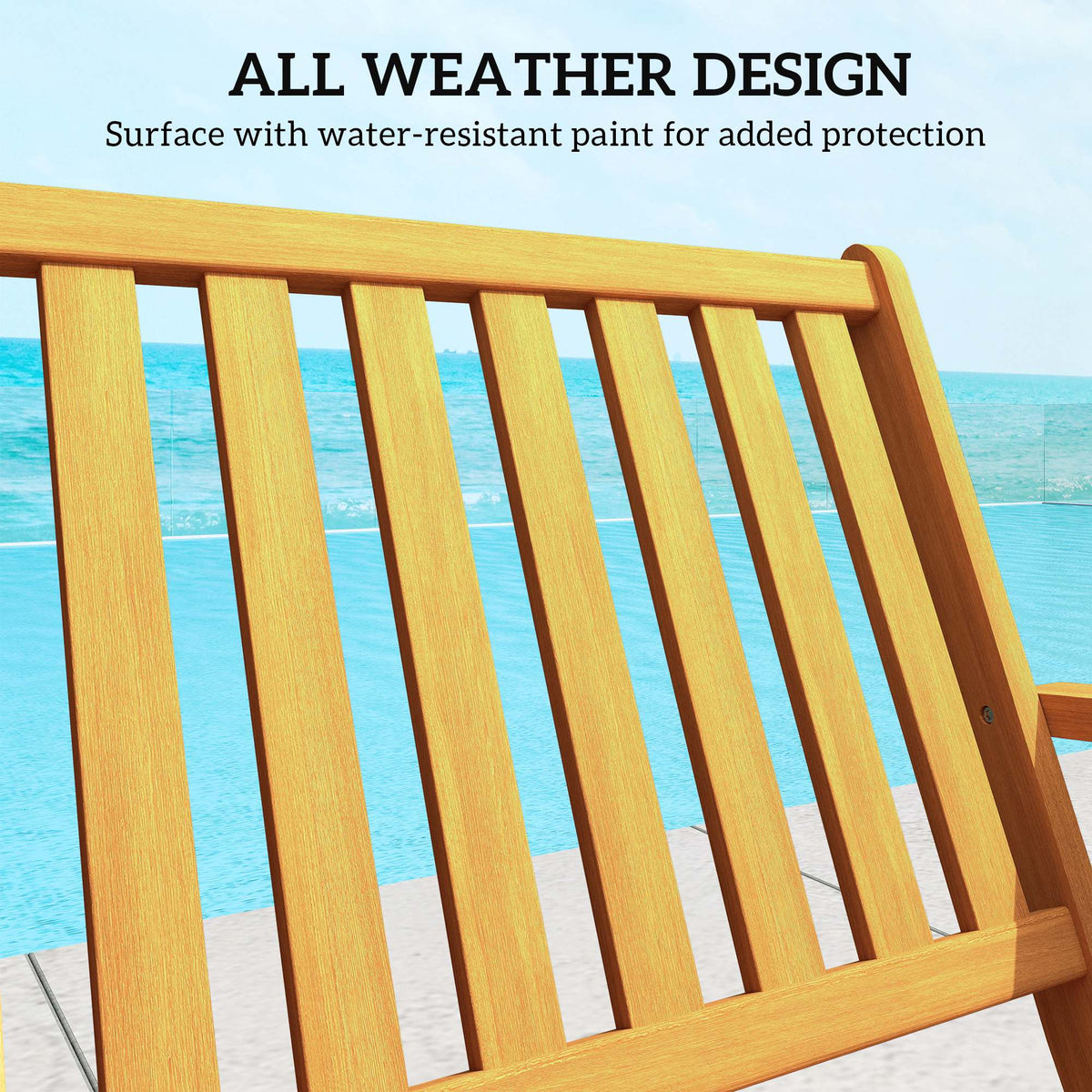 2-Person Foldable Wood Outdoor Bench with Backrest and Armrests for Garden, Porch, Park, Balcony, Teak