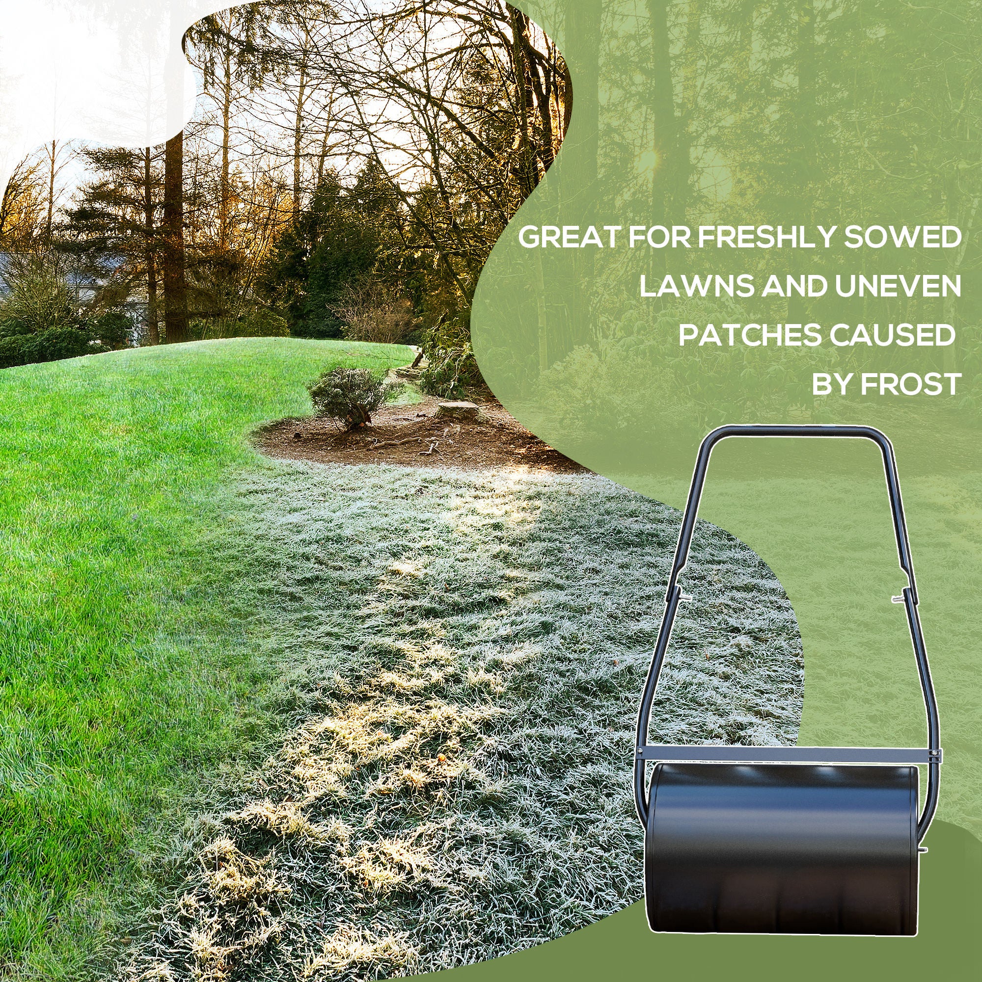 38L Heavy Duty Push/Tow Poly Lawn Roller, U-handle Garden Roller Filled with Water or Sand - Black - Image 4