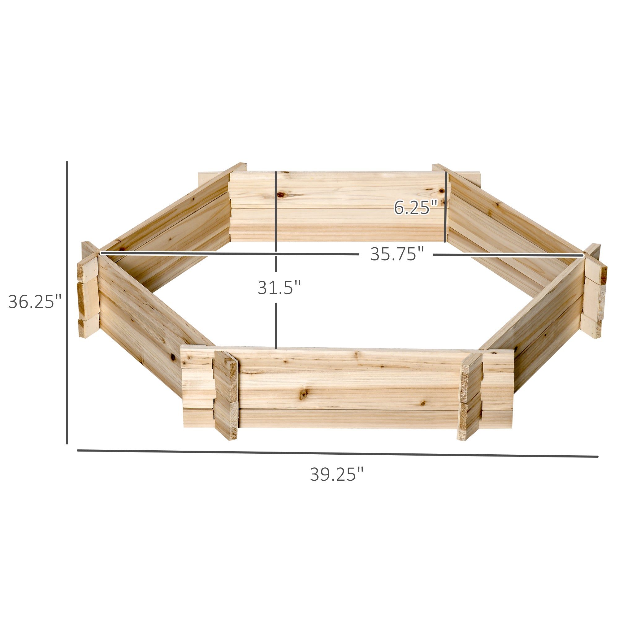 39'' x 36'' Screwless Raised Garden Bed, Hexagon Planter Box DIY Herb Garden - Natural wood finish - Image 3