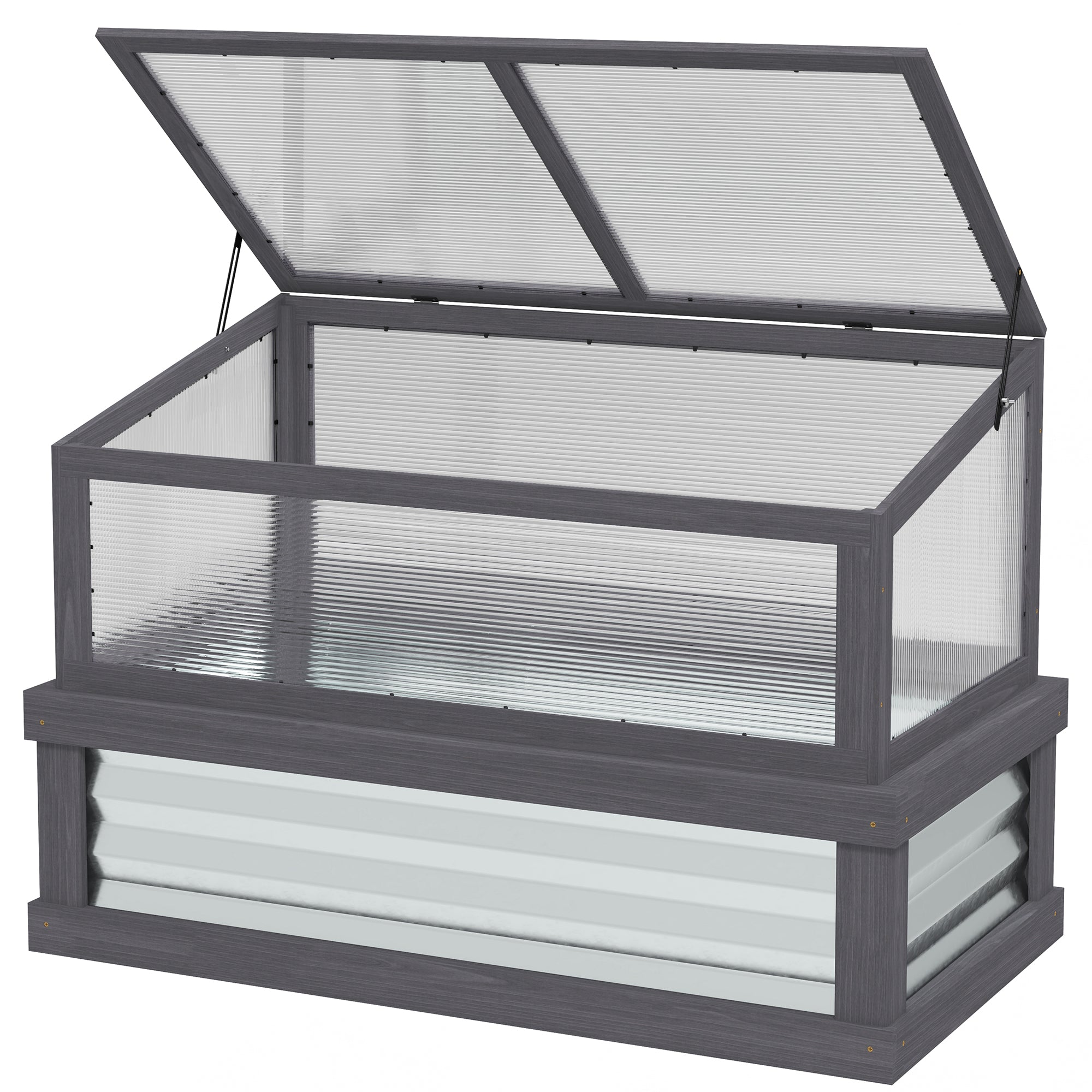 Raised Garden Flower Bed Kit with Lean-to Greenhouse, Wooden Cold Frame Planter, 41" x 22.5" x 28.25", Gray - Gray