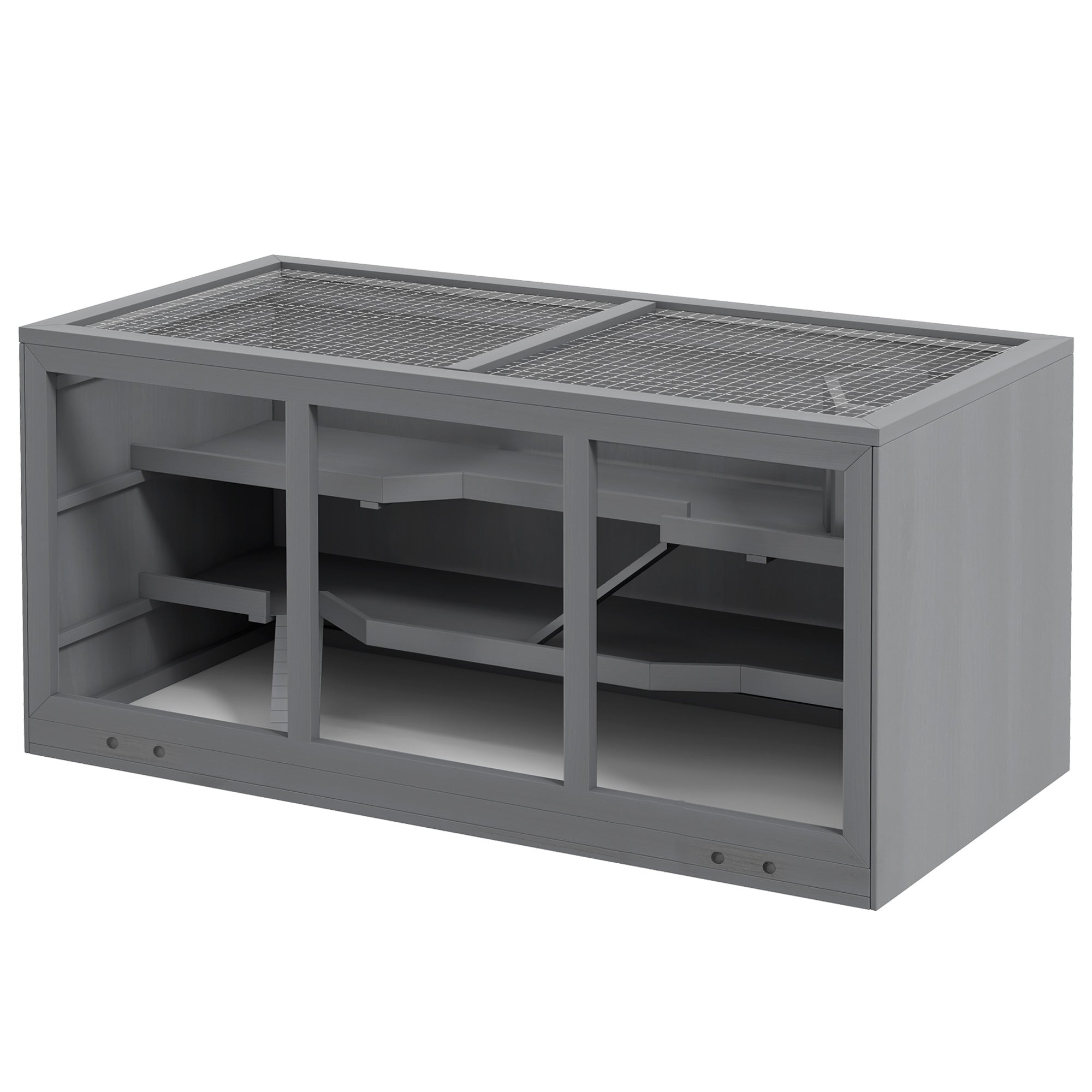 Extra Large Wooden Hamster Cage with Opening Roof, Hut, Ramps, Gray - Gray