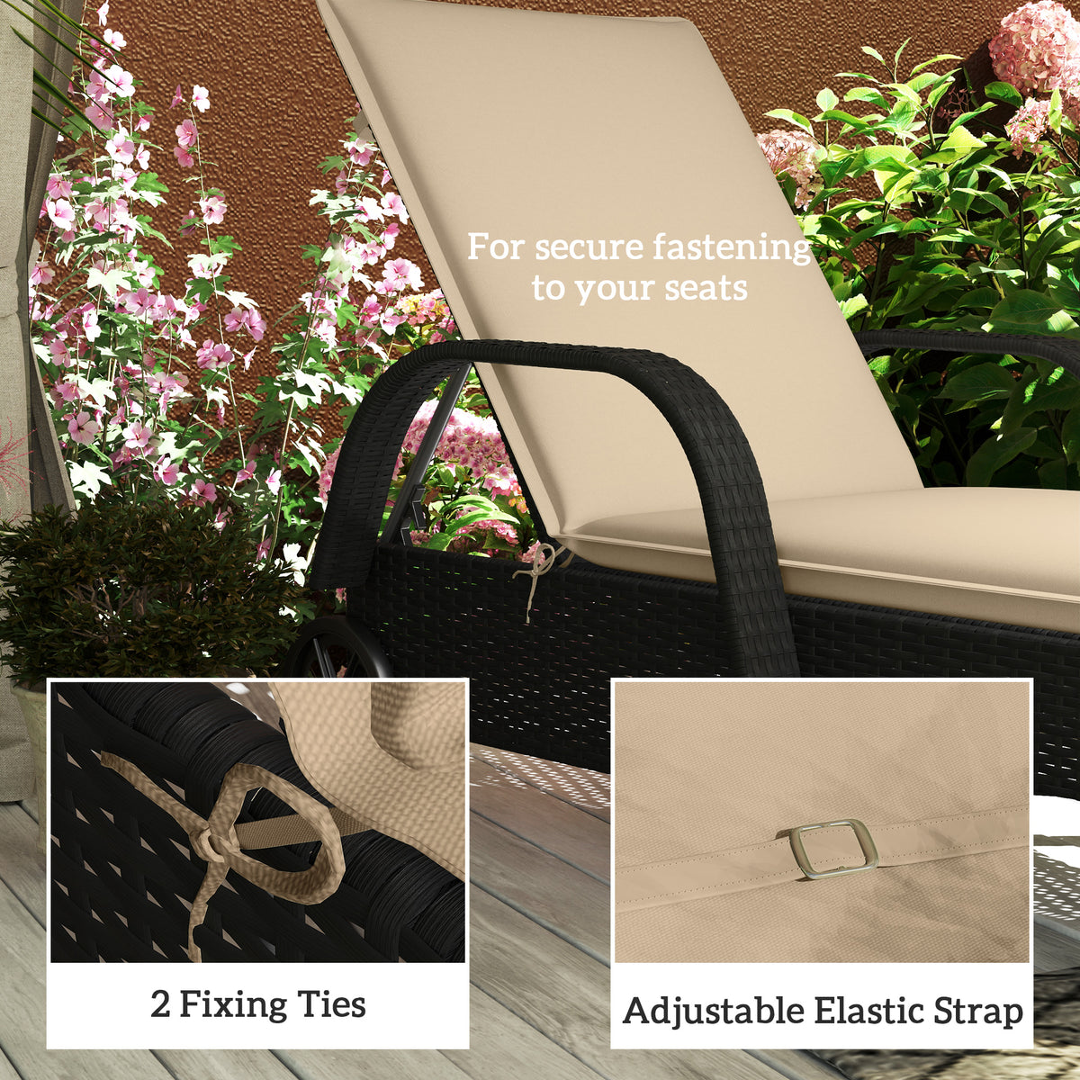 Foldable Chaise Lounge Cushion Set of 2, Outdoor Lounge Chair Cushion Set, UPF50+ 200gsm Fabric, 76" x 23", Beige