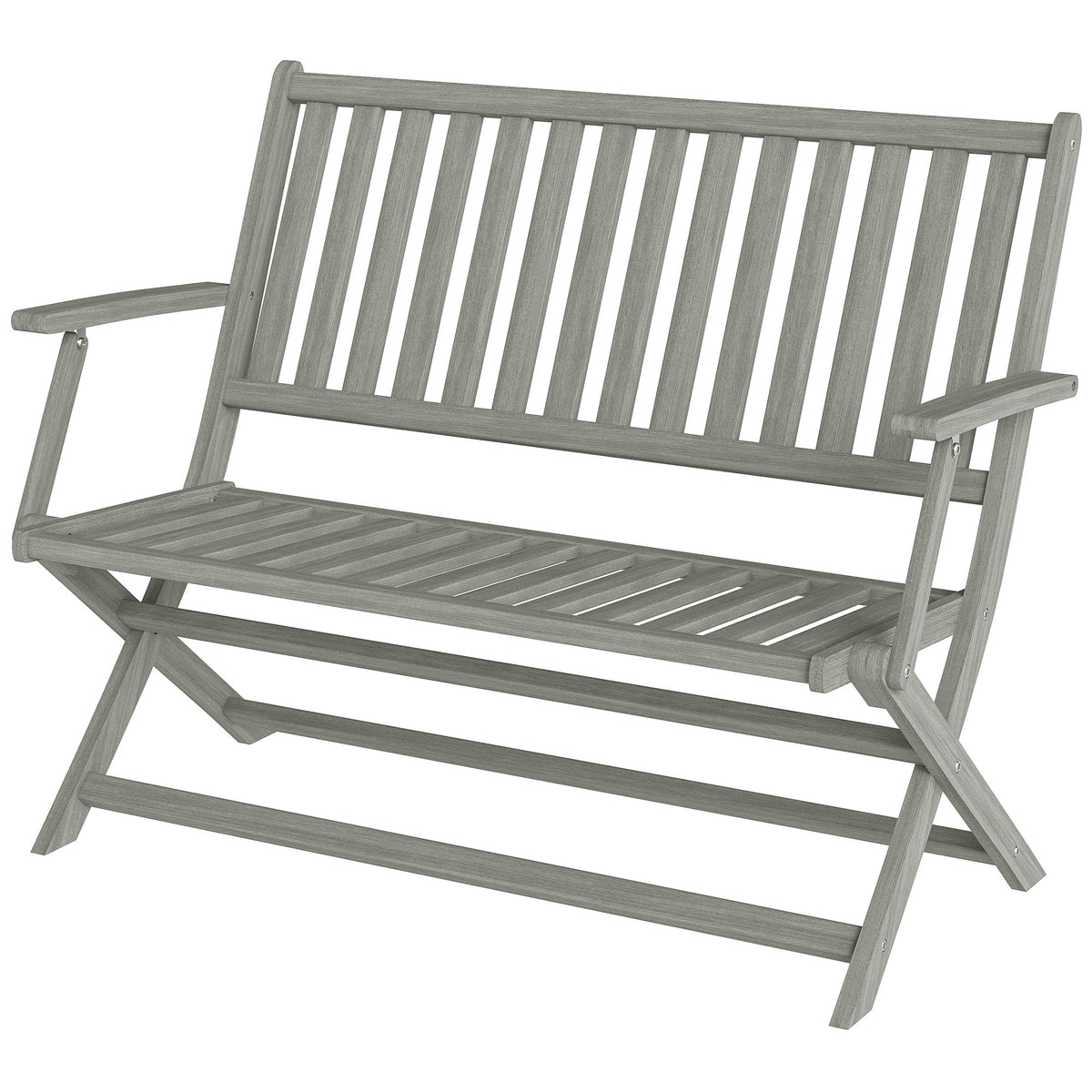 2-Person Foldable Wood Outdoor Bench with Backrest and Armrests for Garden, Porch, Park, Balcony, Gray