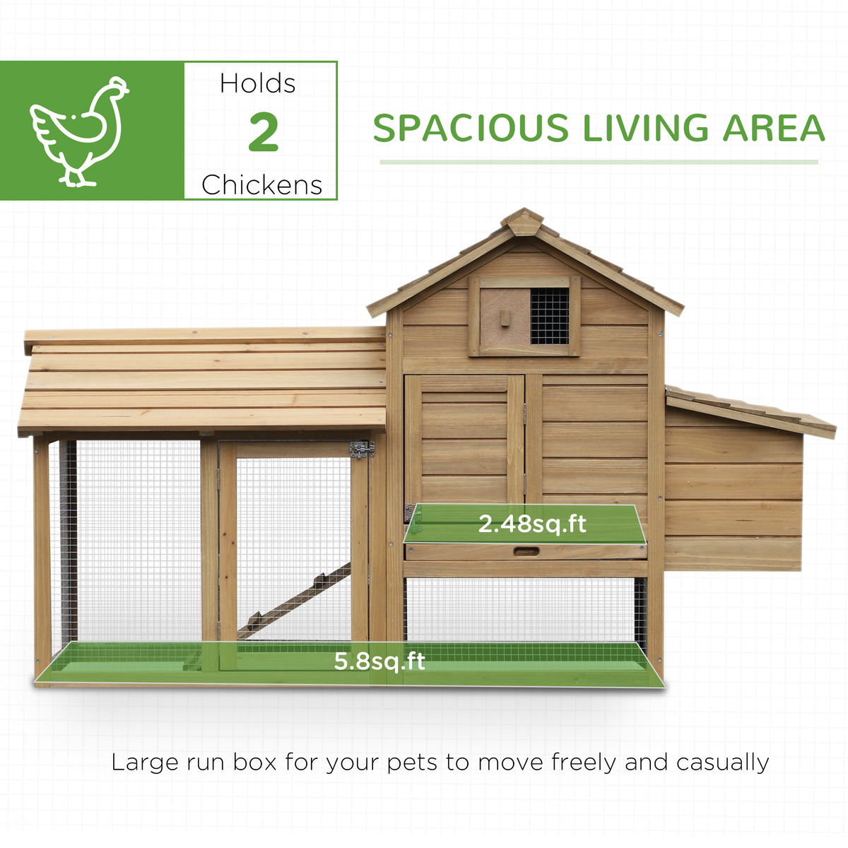 59" Small Wooden Chicken coop Hen House Poultry Cage for Outdoor Backyard with 2 Doors, Nesting Box and Removable Tray, Natural Wood