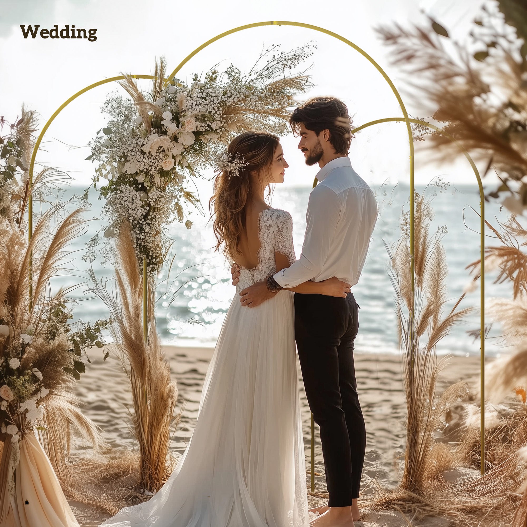 Metal Arch Backdrop Stand Set of 3, 7/6.5/6 ft Wedding Arch Frame, Balloon Backdrop Arch Stand Set for Birthday Party, Bridal Shower, Graduation, Ceremony, Banquet Decorations, Gold - Gold - Image 6