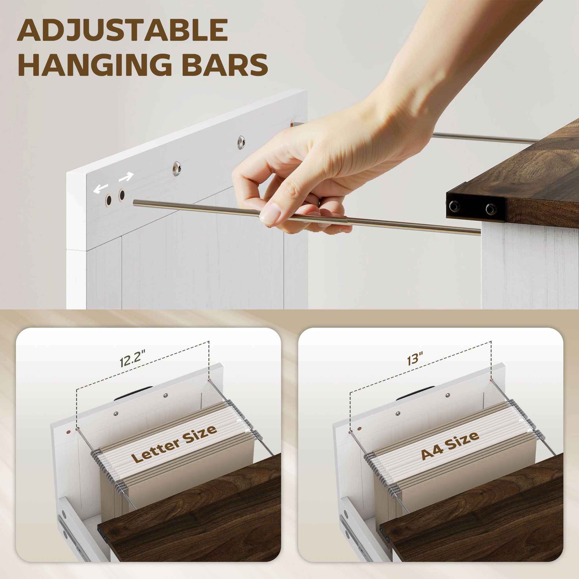 Vertical File Cabinet with 2 Drawers, Rustic Farmhouse Office Storage Cabinet for A4, Letter Size, Distressed White