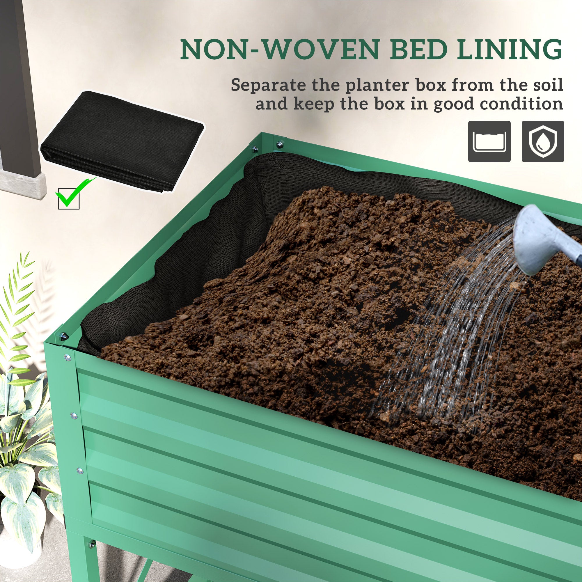 Galvanized Raised Garden Bed, Metal Planter Box with Legs, Storage Shelf and Bed Liner, Green - Green - Image 7
