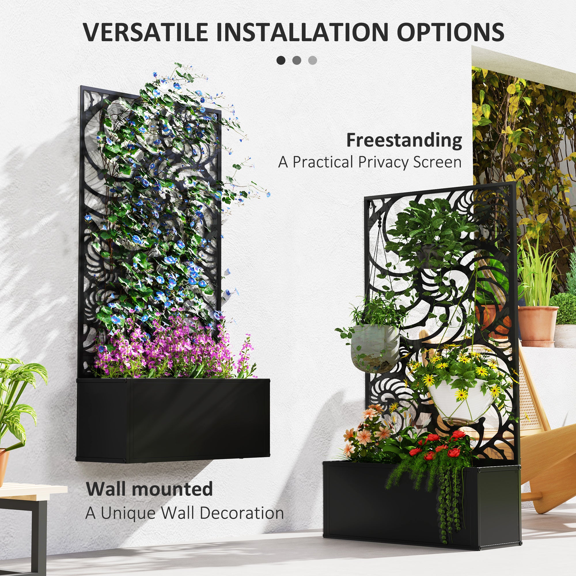 Metal Garden Bed with Trellis for Climbing Plants, Freestanding or Wall Mounted Flower Bed for Garden, Patio, Balcony - Black - Image 5