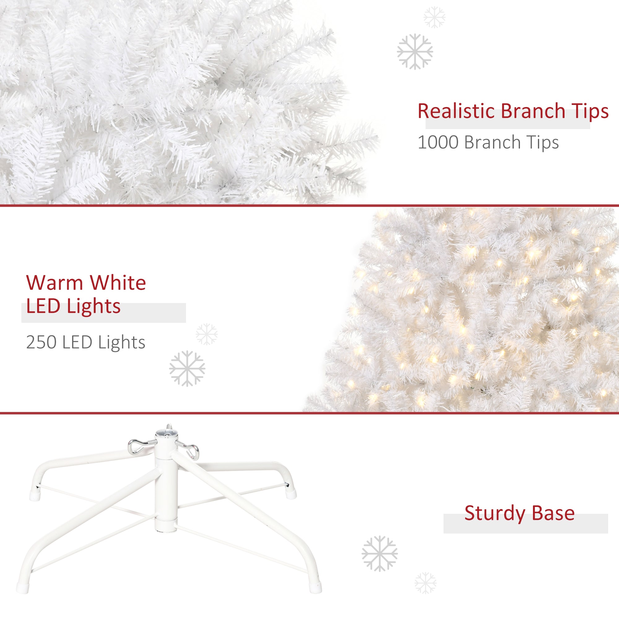 6 FT Tall PreLit Artificial Christmas Tree with Realistic Branches, 250 Warm White LED Lights and 1000 Tips, White