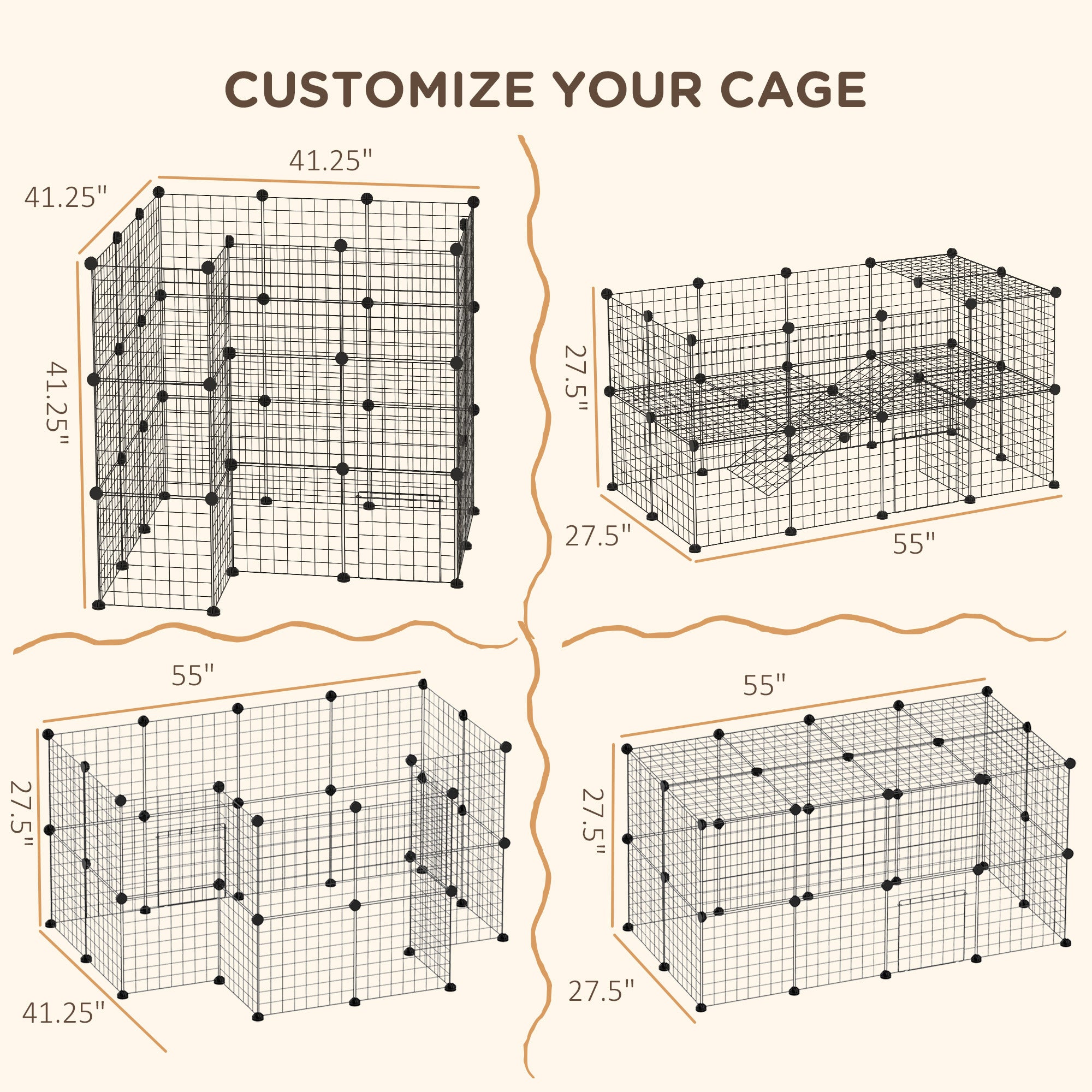 36 Panels Small Animal Playpen with Door, DIY C & C Cage for Guinea Pigs with Ramp, Portable Metal Wire Yard for Rabbit, Hedgehogs, 14 x 14 in - Black - Image 4