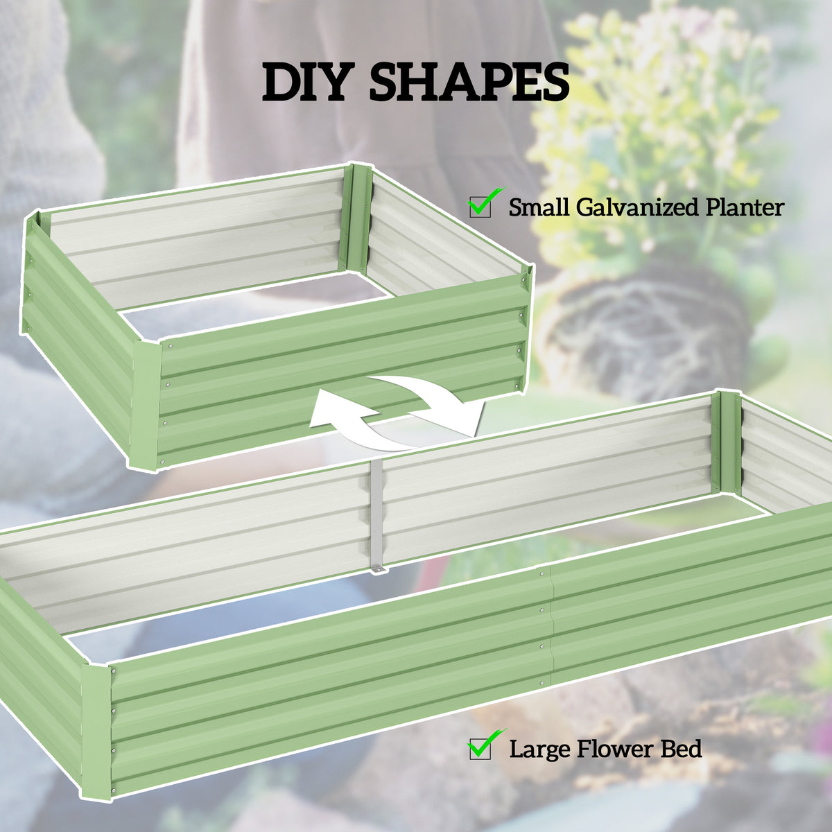 8x3x1FT Galvanized Raised Garden Bed, Easy DIY and Cleaning for Growing Flowers, Herbs, Succulents, Light Green