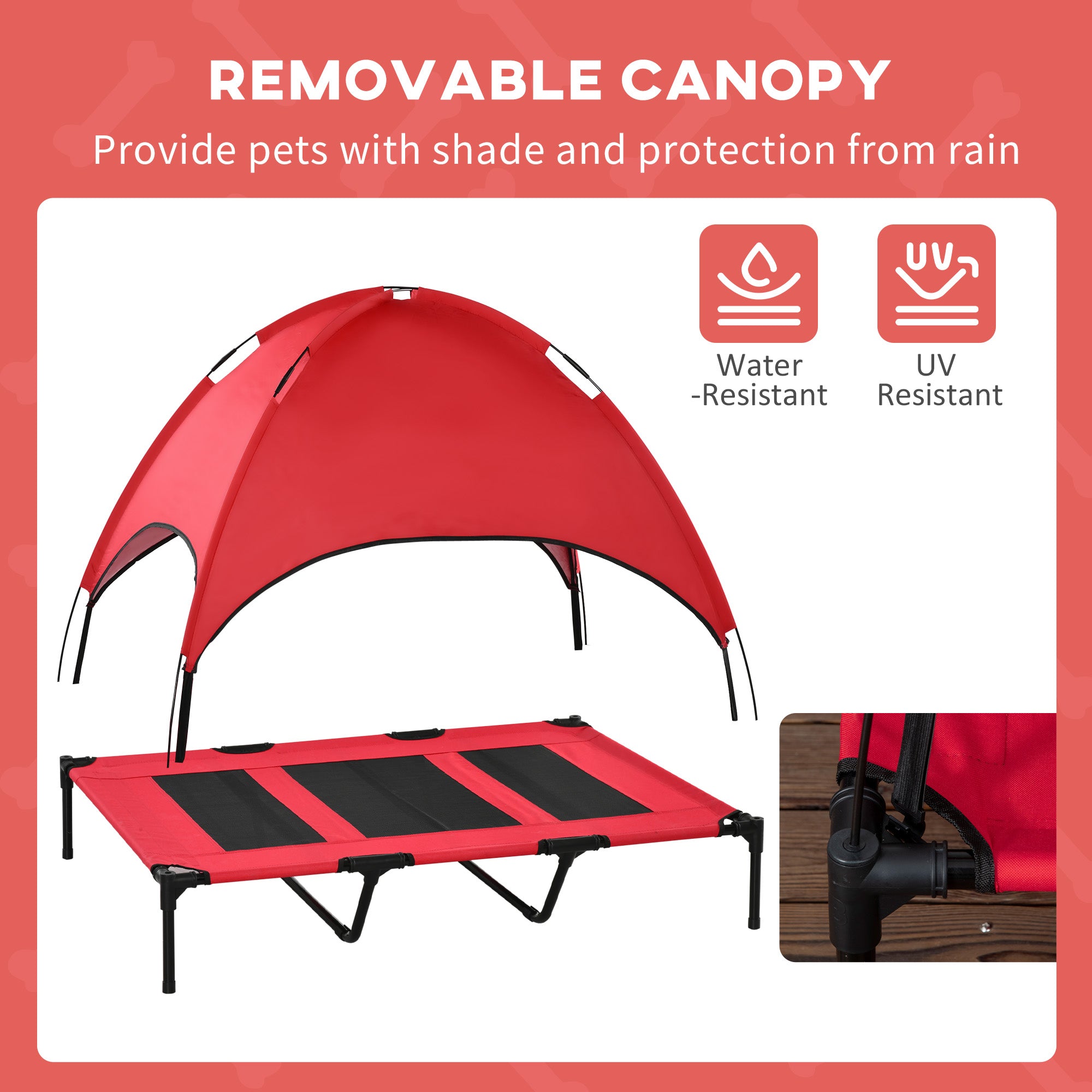 48" x 36" Elevated Portable Dog Cot Cooling Pet Bed with UV Protection Canopy Shade, Red - Red - Image 6
