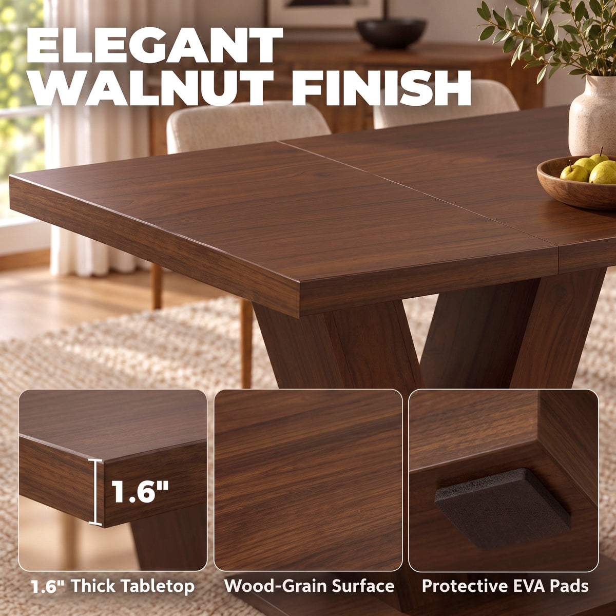Modern Dining Table for 4 People, 47.2" Kitchen Table for Dining Room and Living Room, Rectangular, Dark Walnut