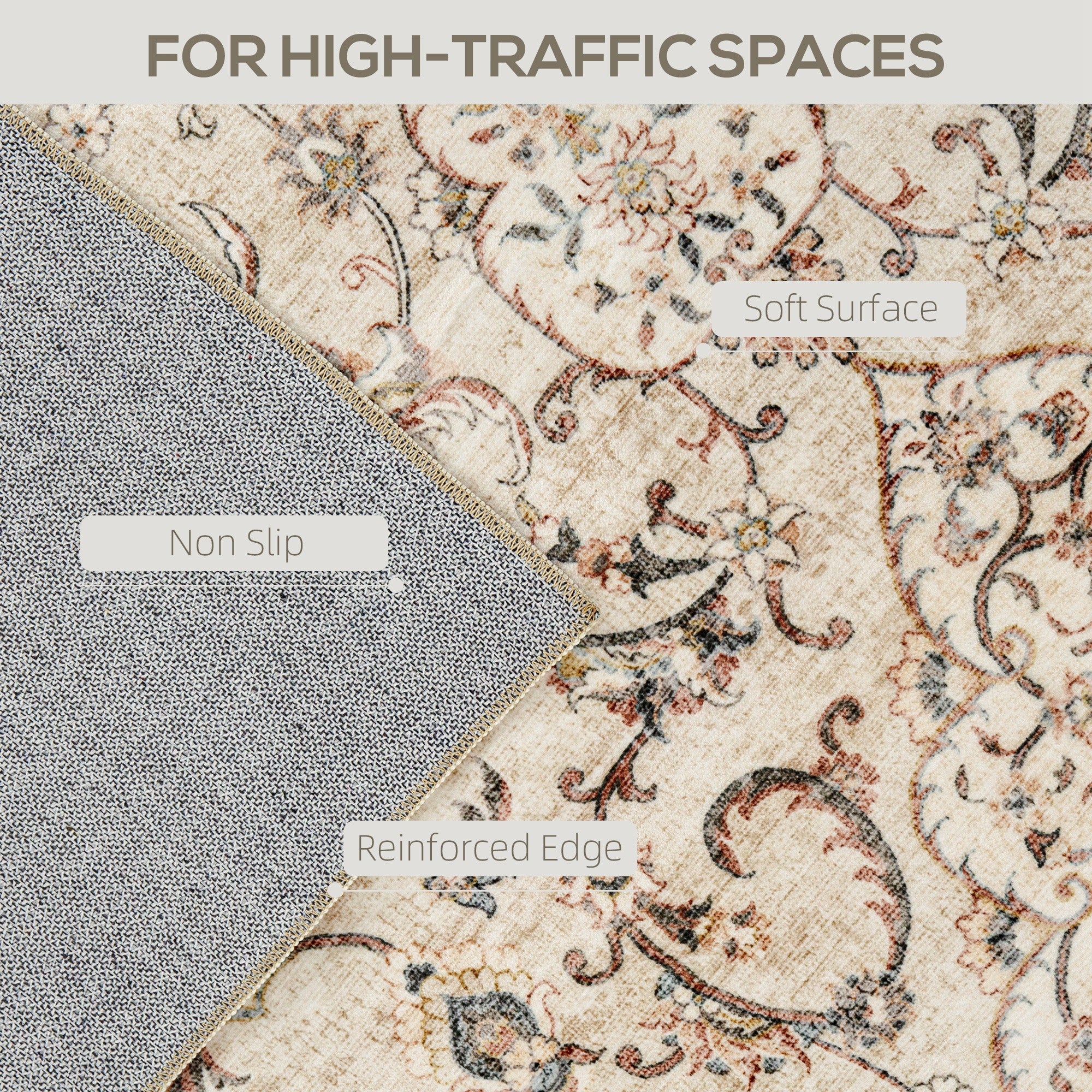 Area Rug 8x10, Machine Washable Rug, Non-Slip Classical Floral Print Floor Carpet for Living Room, Bedroom, Mixed-Brown