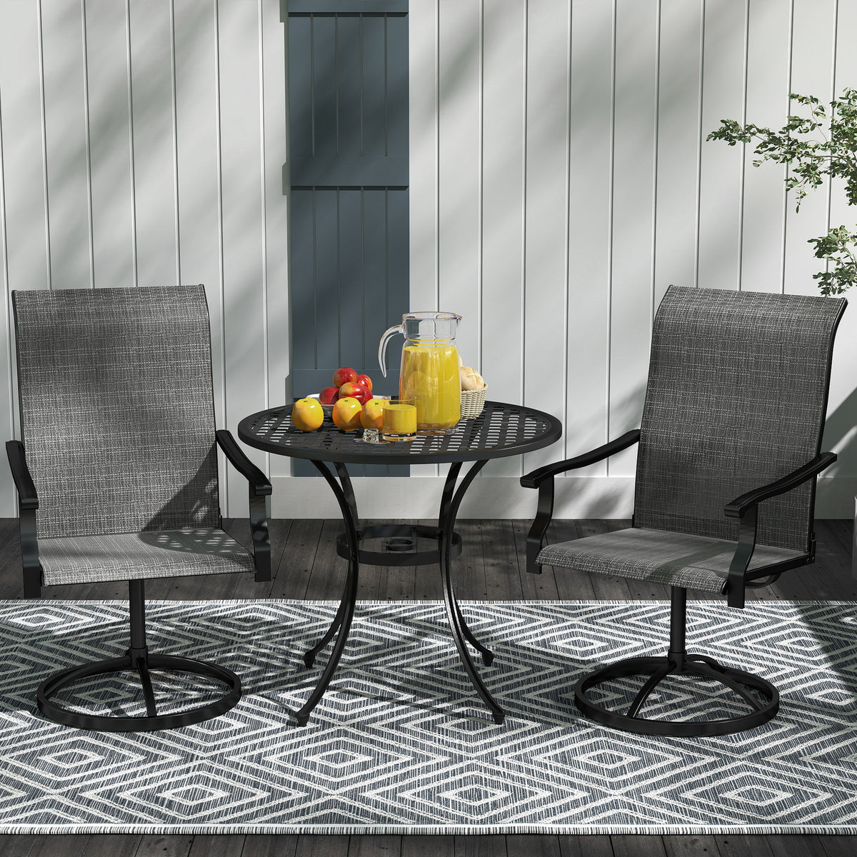 Patio Swivel Chairs Set of 2, High Back Patio Dining Chairs with All-Weather Mesh for Backyard, Lawn, Garden, Gray