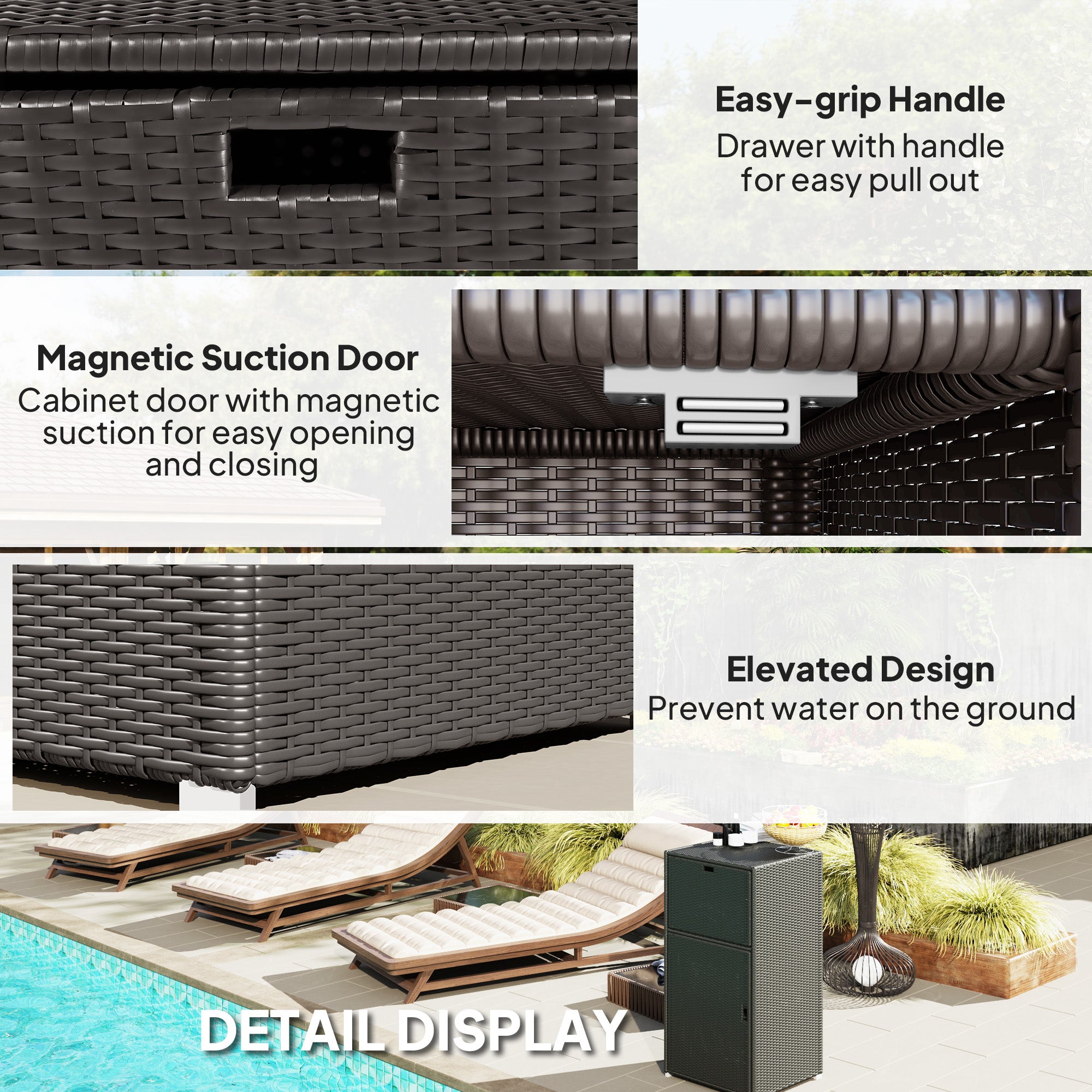 Outdoor Towel Rack for Pool w/ Drawer & Cabinet, Dark Brown - Brown - Image 6
