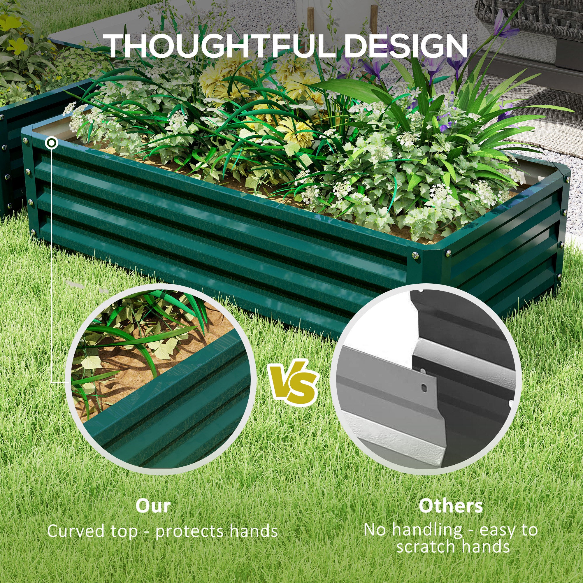 Galvanized Raised Garden Bed, 4' x 2' x 1' Metal Planter Box, for Growing Vegetables, Flowers, Herbs, Succulents, Green - Green - Image 7