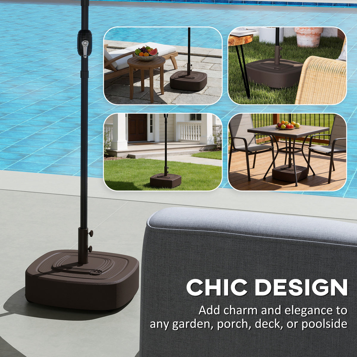 Patio Umbrella Base Outdoor Umbrella Stand with Wheels for 1.5"/1.9" Umbrella Poles