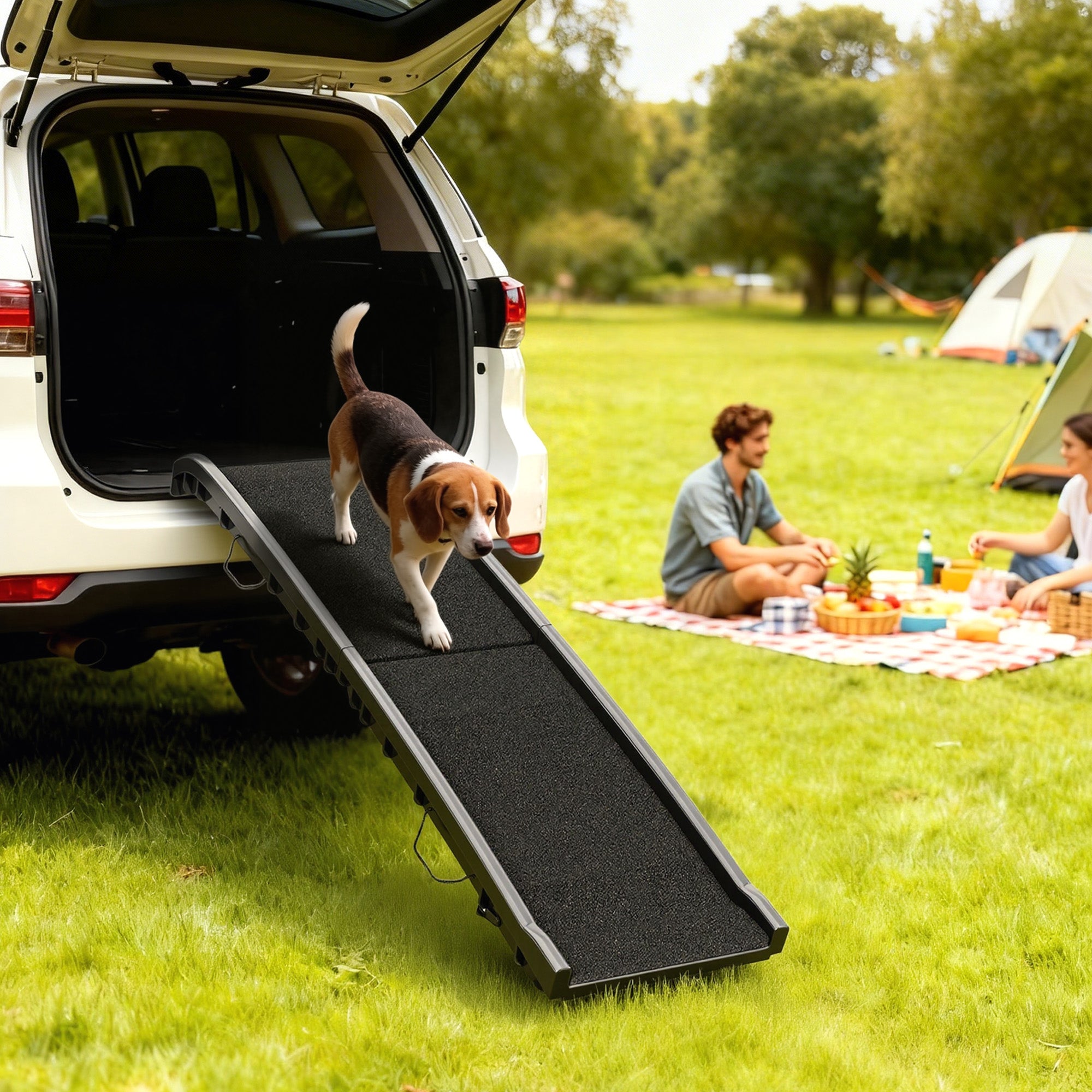 Folding Dog Ramp for Car, 61 Inches Portable Pet Ramp with Non Slip Frosted Surface, Raised Side Rails - Black - Image 2