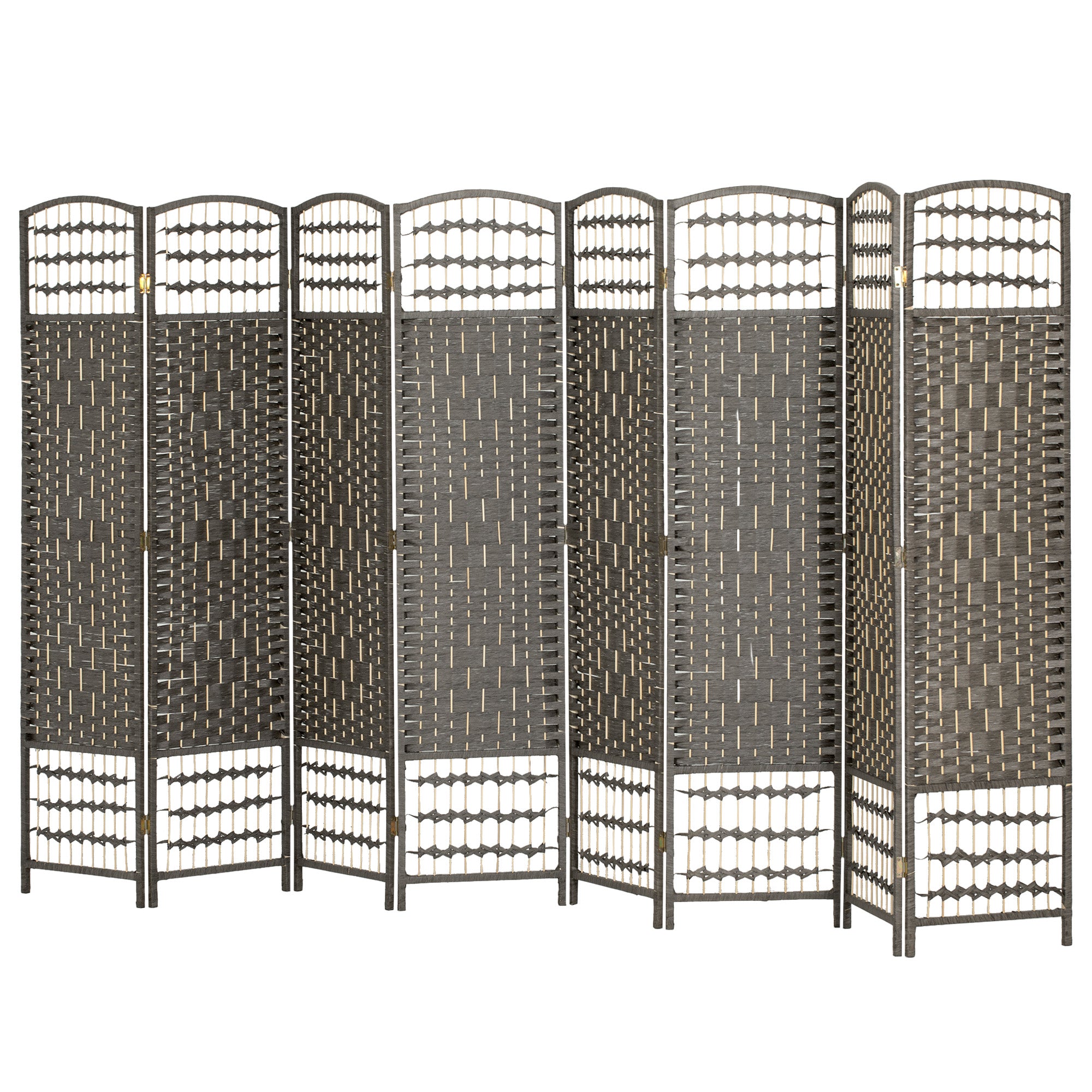 8 Panel Folding Room Divider Portable Privacy Screen Wave Fiber Room Partition for Home Office Dark Gray