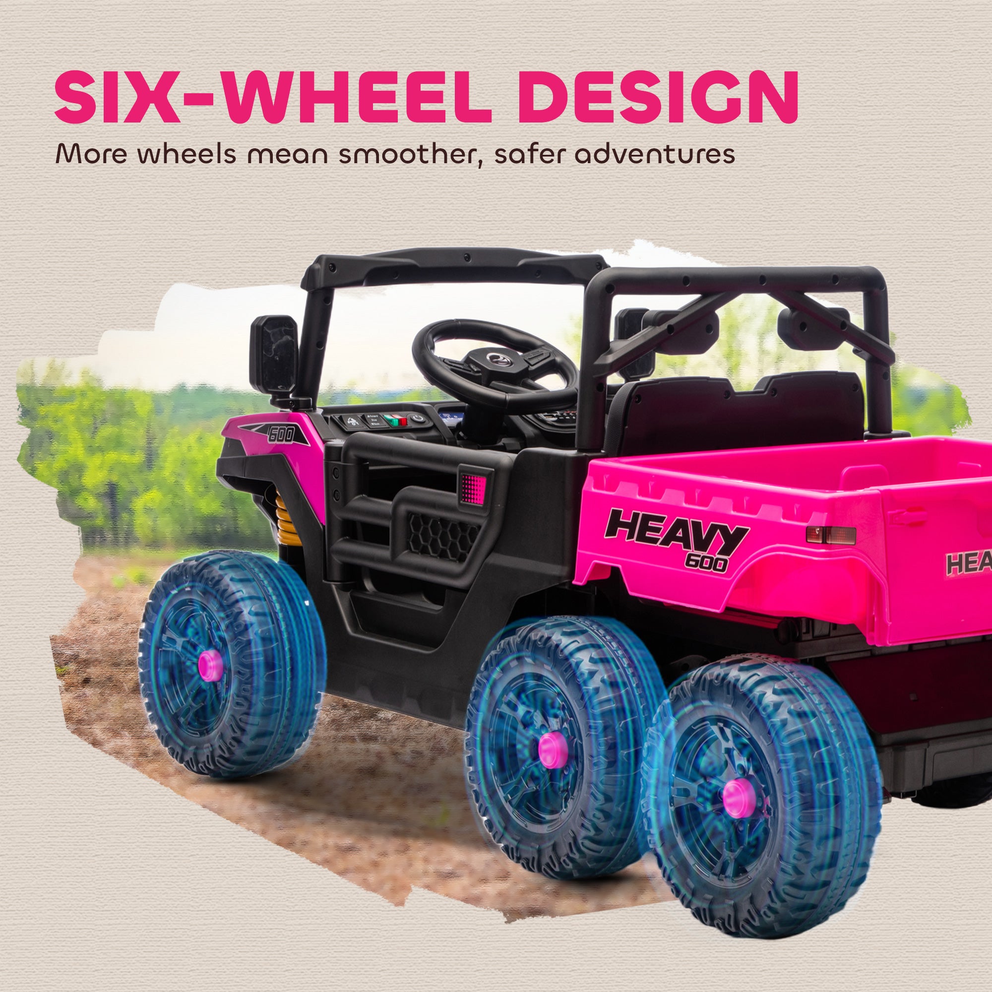 24V 4WD Kids Ride On Car with 6 Wheels Electric Ride On Car with Dump Bed, Remote for 3-6 Years, Pink